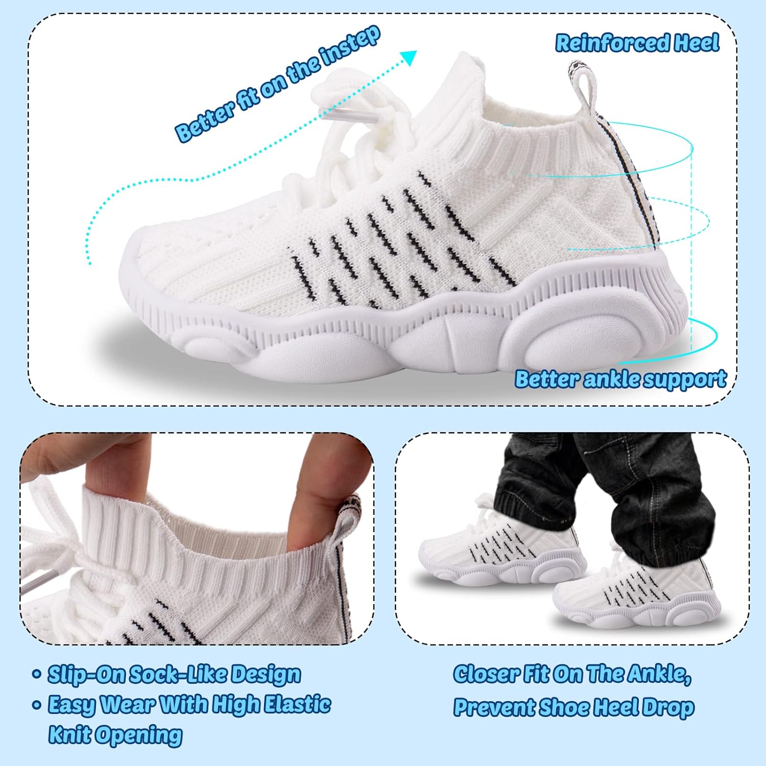 Toddler Baby Girls Boys Tennis White Walking Barefoot Slip on Shoes 18-24 Months Size 5 Wide Toe Box Summer Soft Sole Flexible Dinosaur Cheer Shoes Breathable Outdoor Soccer Rubber Sneakers - Image 6