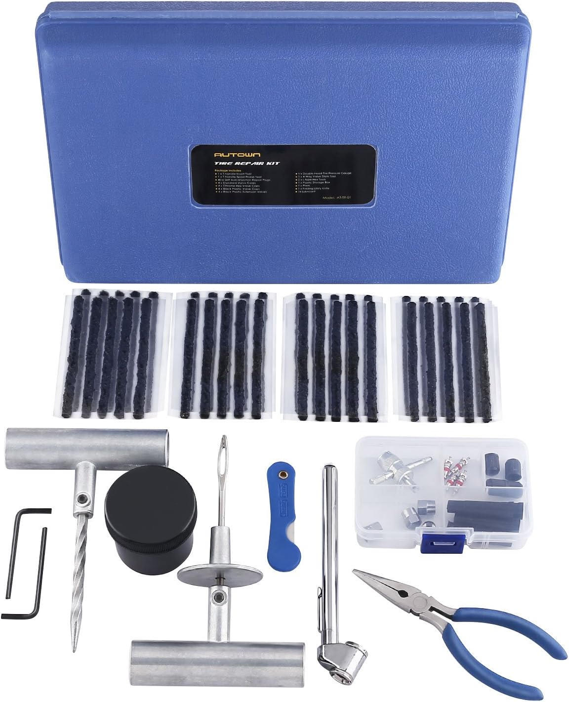 AU TOWN Tire Repair Kit - 67pcs Heavy Duty Tire Plug Kit, Universal Tire Repair Tools to Fix Punctures and Plug Flats Patch Kit for car Motorcycle, Truck, ARB，ATV, Tractor, RV, SUV, Trailer : Automotive