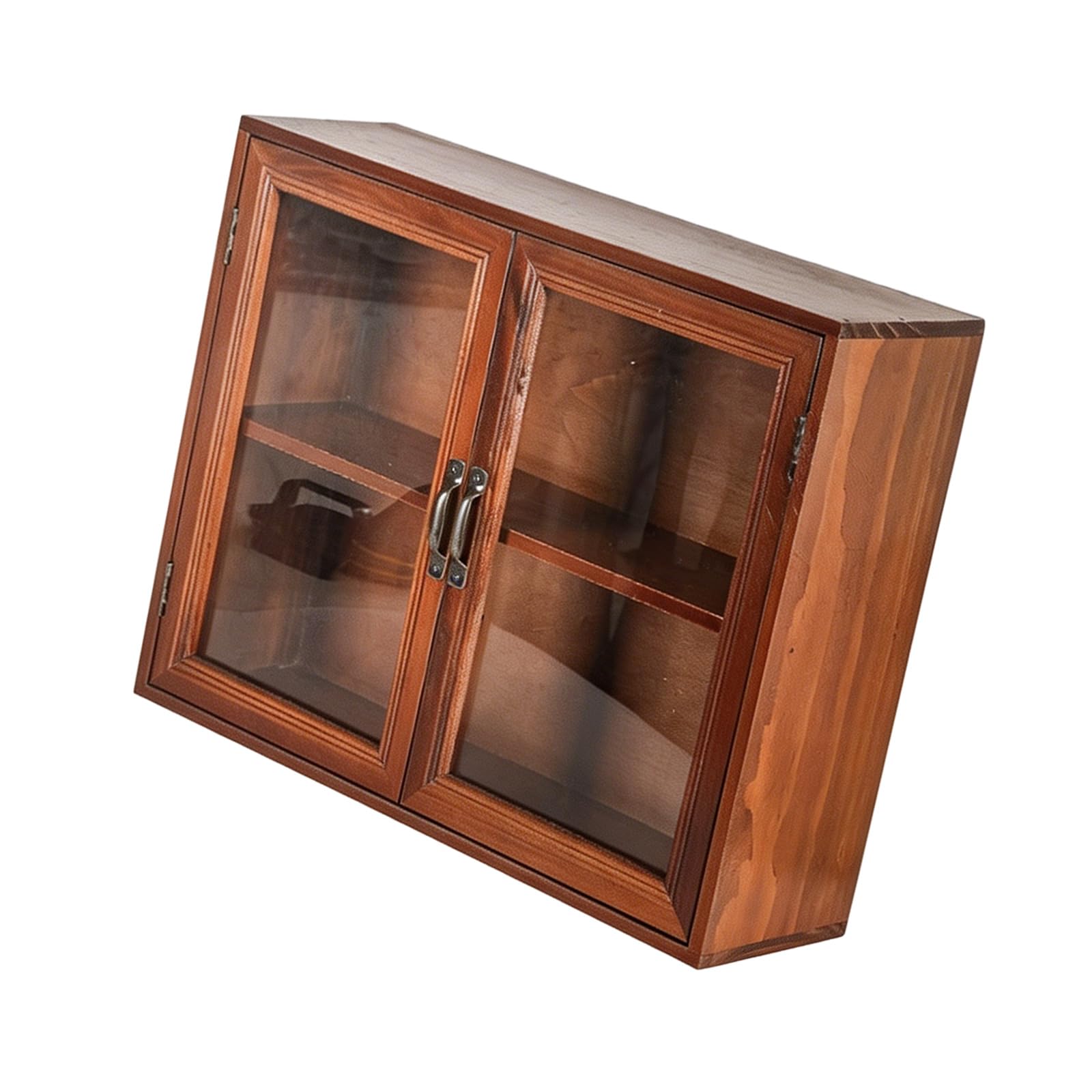 Whoasyst Wood Texture Desktop Cabinet with Clear Doors, Compact Countertop Organizer for Makeup, Stationery and Kitchen Items Bucolic Decors