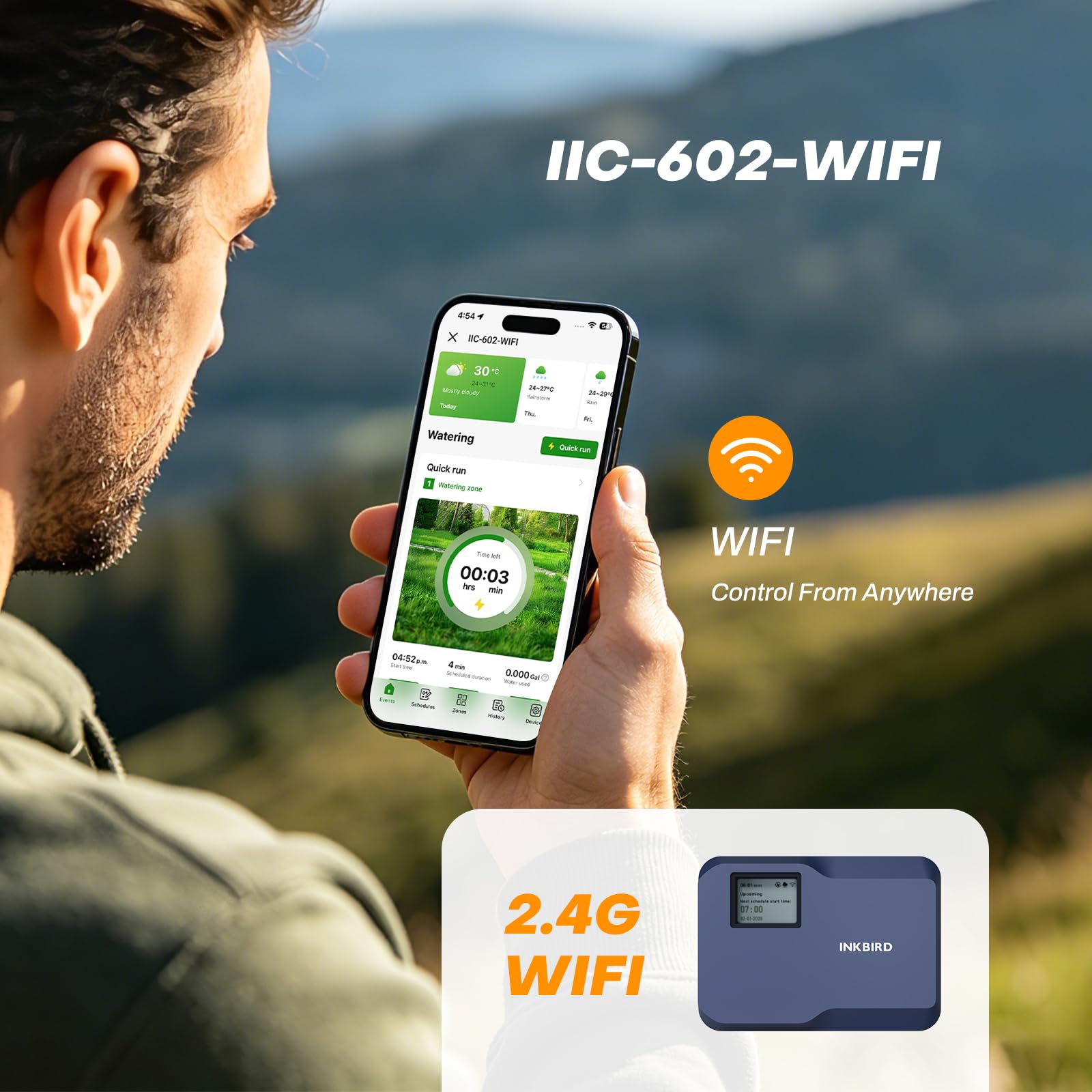 Inkbird IIC-602 Centralina Irrigazione WiFi 6 Zone,16 Programmi di Irrigazione,Funzione Meteo Intelligente per Risparmio Idrico,Supporta Modalità Manuale/Automatica,Centralina Irrigazione per Giardino