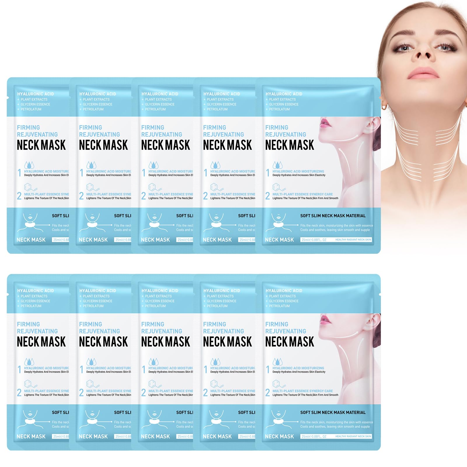 10PC Maschera per il Collo 25g, Essenza Rassodante per il Collo e Décolleté Lifting, Idratante, Anti-invecchiamento, Antirughe, jingshuang-19