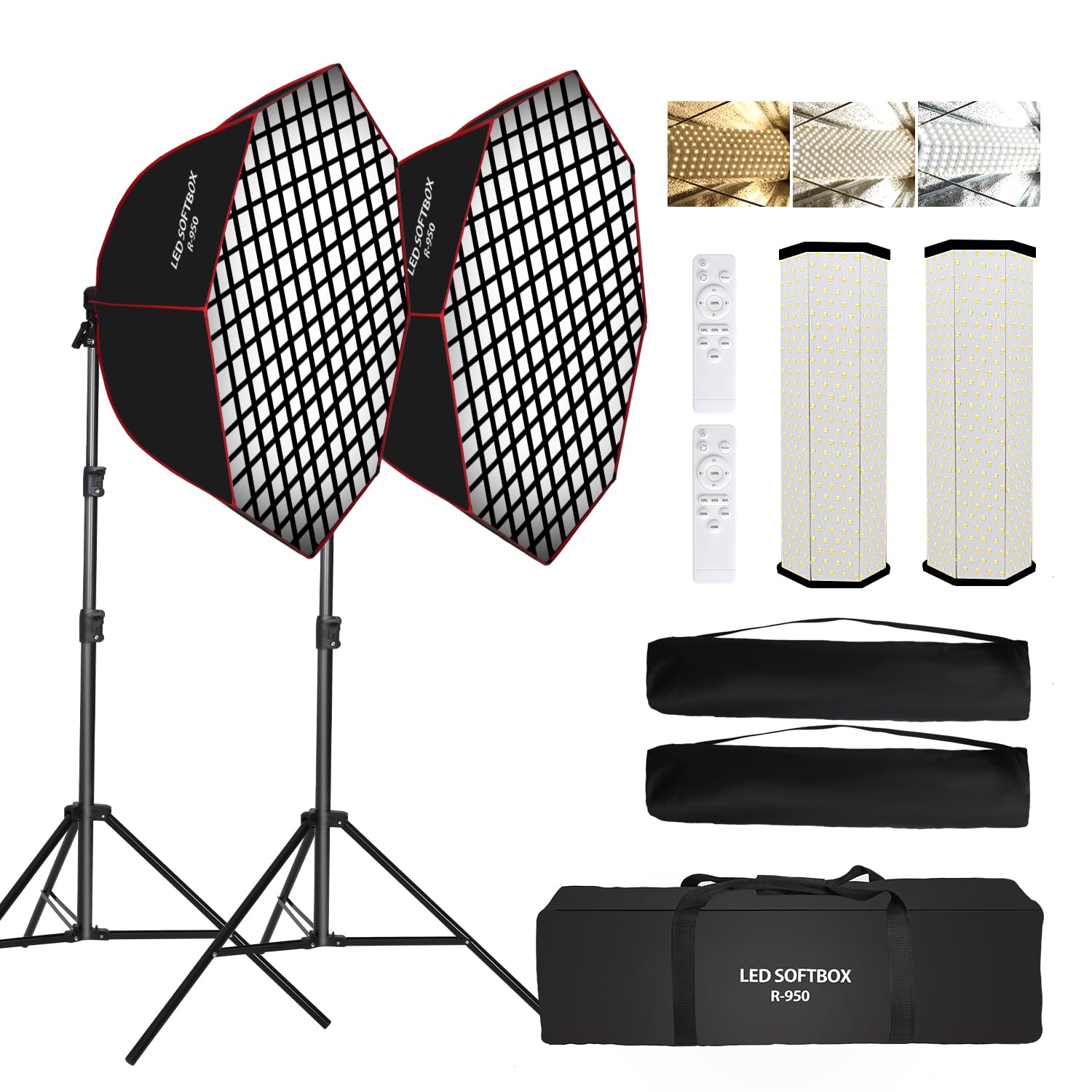 Kit Luce Softbox Parabolico 110W 95cm Con Griglia A Nido D'ape E Telecomando – Perfetto Per Ritratti, Video E Live