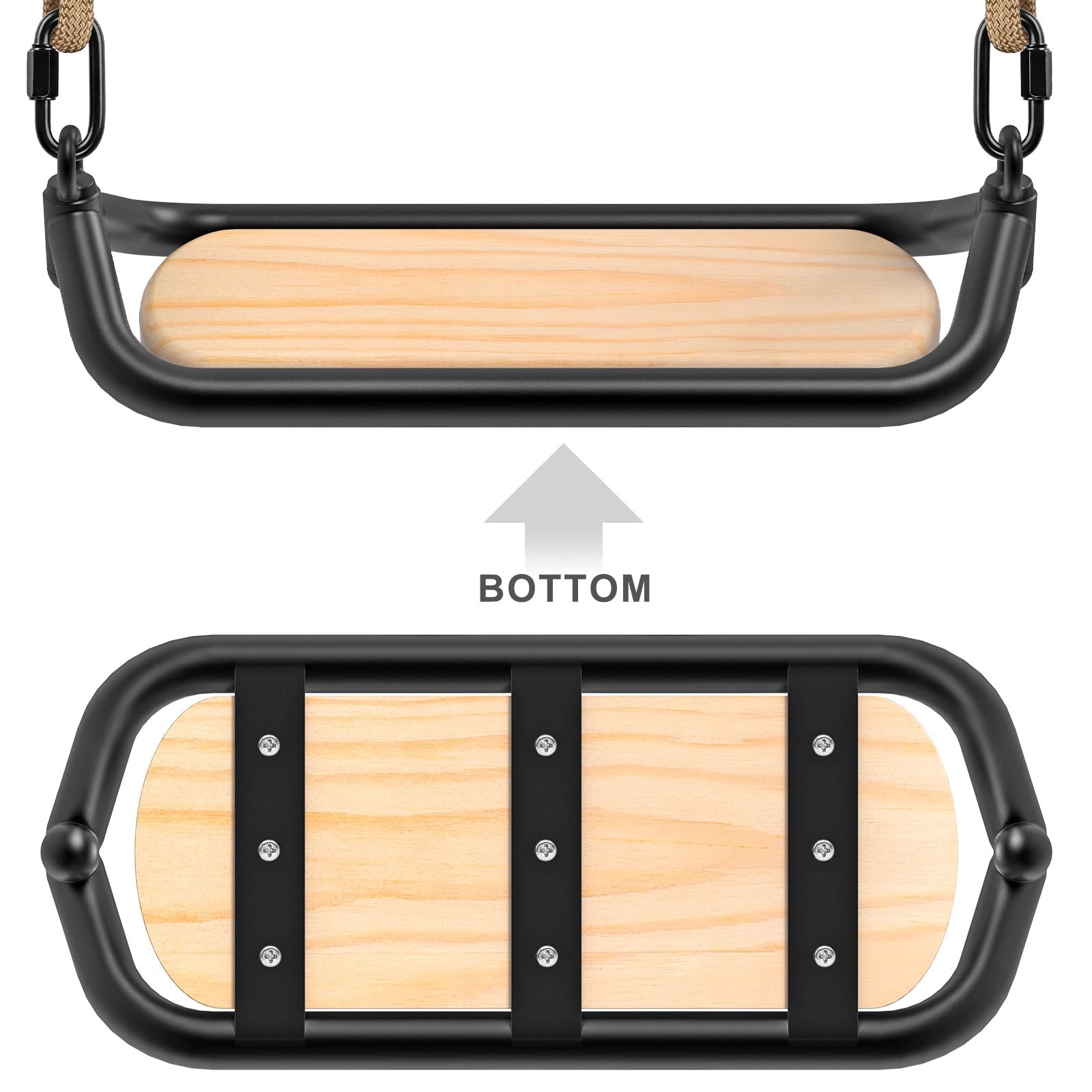 SELEWARE Heavy Duty Wooden Tree Swing for Kids & Adults, 500lbs Capacity, Adjustable Rope, 17