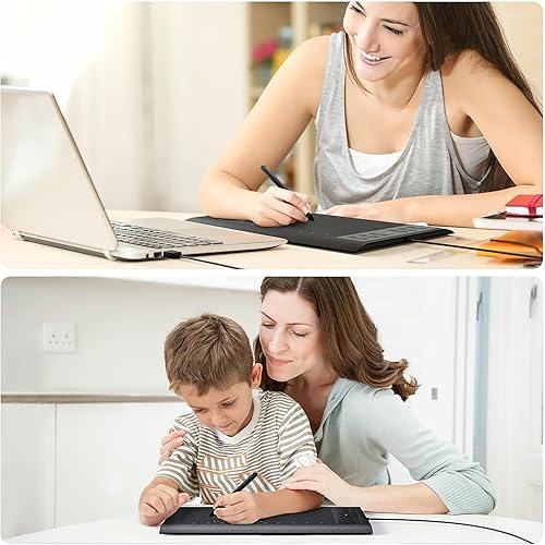 Miniatura 7 de Tableta de dibujo gráfico, tableta de dibujo de 10 x 6 pulgadas con 8192 niveles de bolígrafo y soporte sin batería, 12 teclas de acceso rápido,