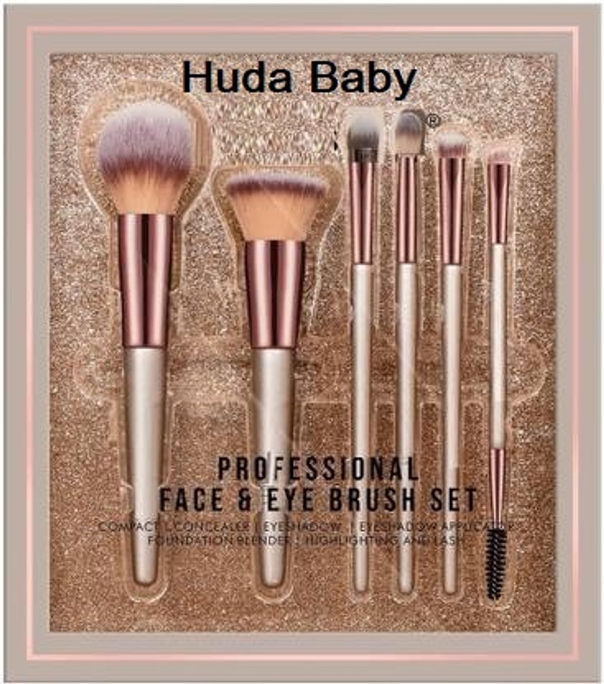 Professional Face & Eye Brush Set, Synthetic Bristles, Powder, Foundation, Concealer, Eyeshadow & Brow Brush, 6 Piece-image-0