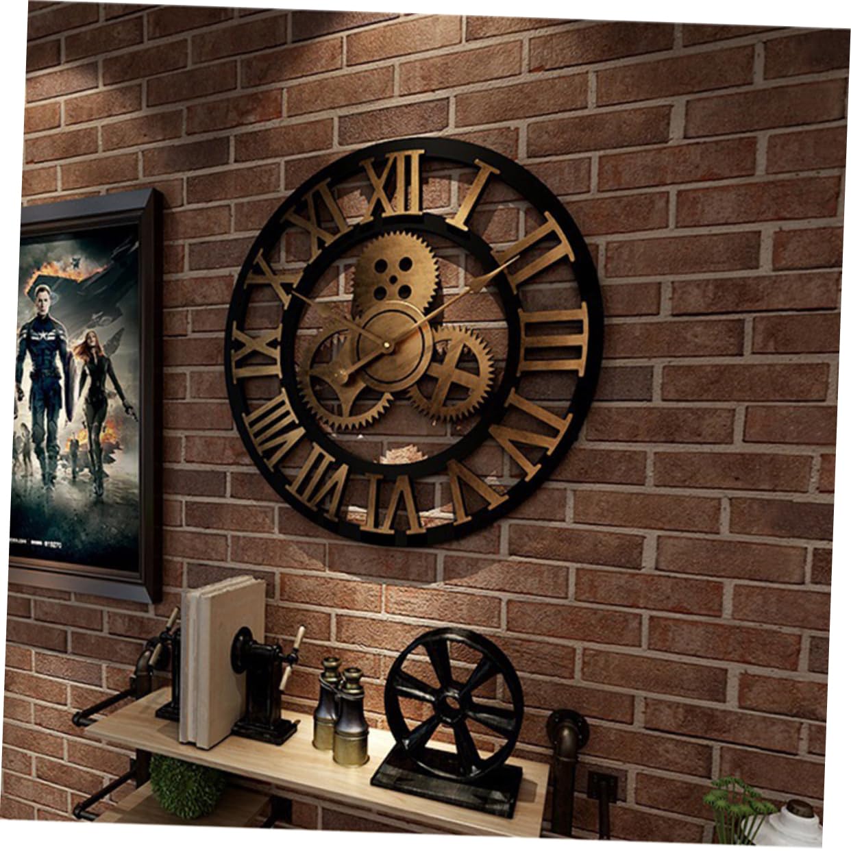 ABOOFAN 34cm Retro Wanduhr aus Metall im Industriedesign mit Zahnradmotiv Dekorative Hängeuhr ohne Batterie für Wohnzimmer Küche Schlafzimmer
