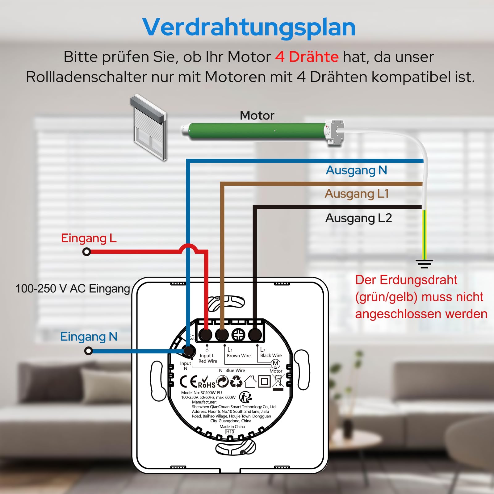 LoraTap 【5. Gen】4 Stück Rollladenschalter, Smart Schalter Jalousien, WiFi, kompatibel mit Alexa Google Home, intelligenter Timer, Wandmotor