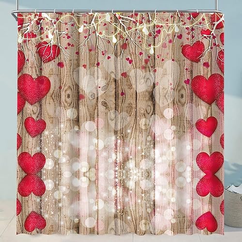 DOTOOMA 72 x 72 pulgadas rojo amor pared lateral de madera femenina cortina de ducha lámpara cuerda bañera suministros primavera día San Valentín