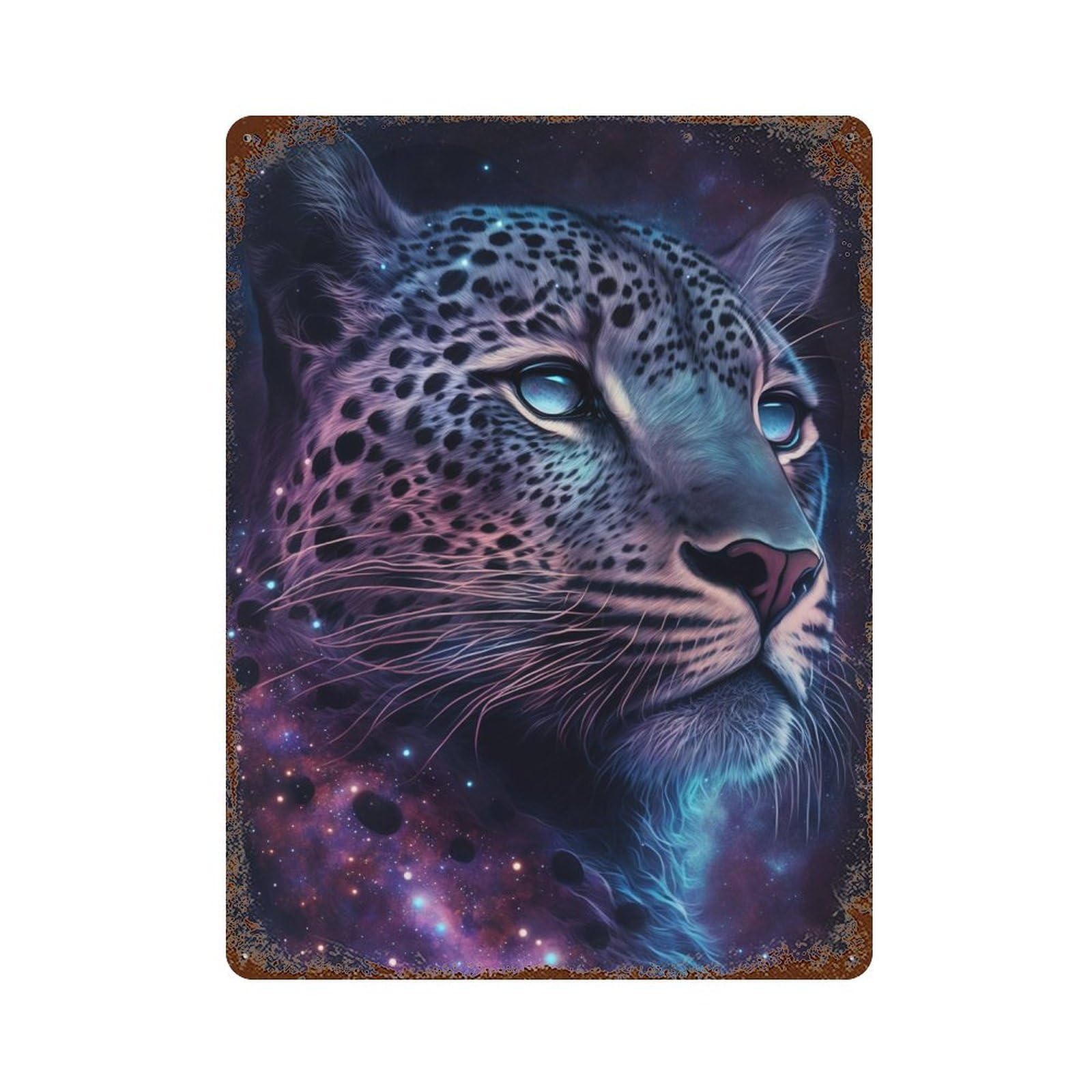 Garage Style Galactic Leopard Portrait-15 Rusty Metal Tin Sign 15.7"x11.8", Shabby Chic Decor for Bar And Workshop