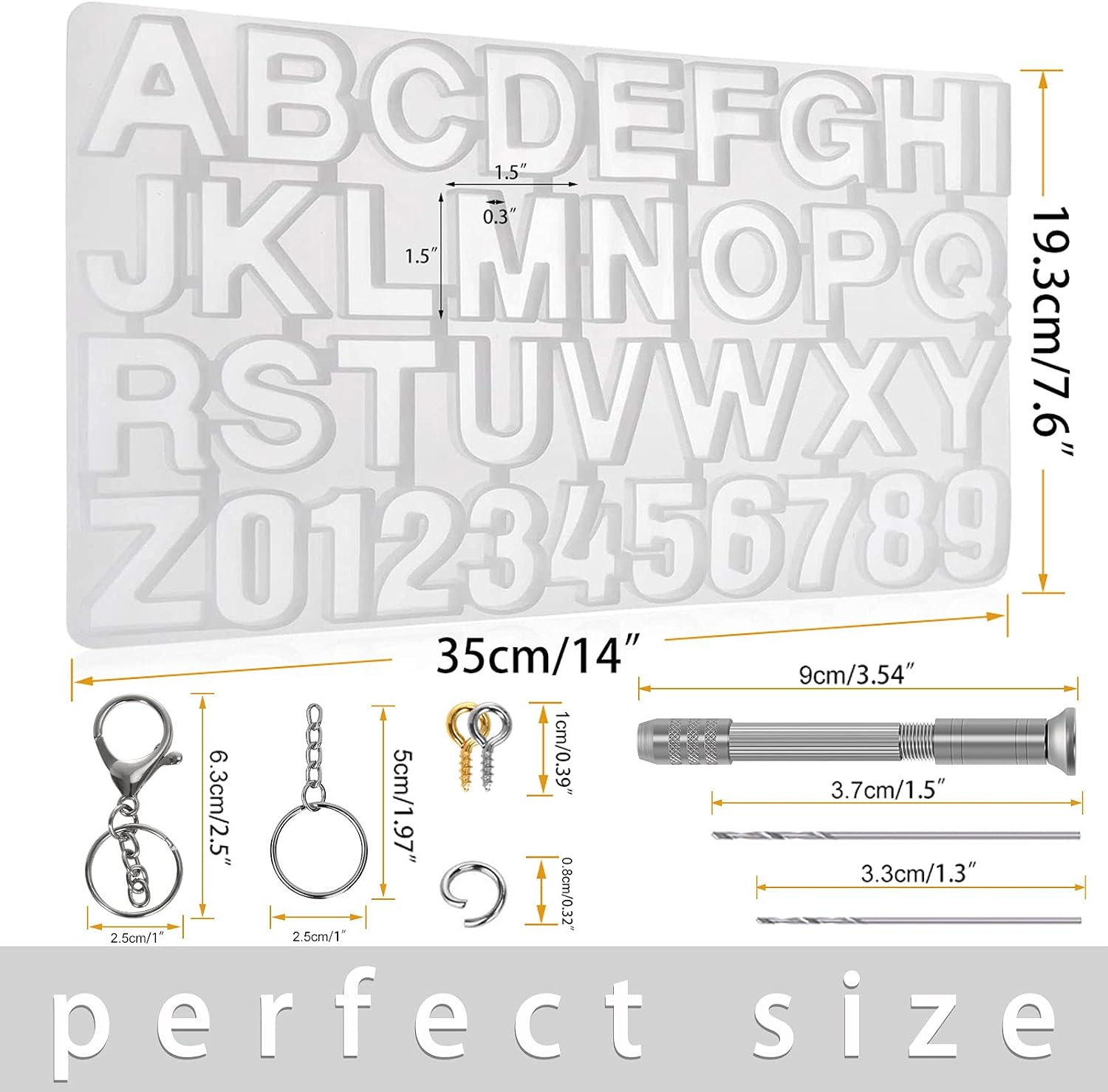 Abomet Resin Mold,Resin Kit,Silicone Keychain Mold for Epoxy Resin, Alphabet Letter Molds for Resin Jewelry,Backwards Number Molds Reverse Letters DIY Molds with Accessories