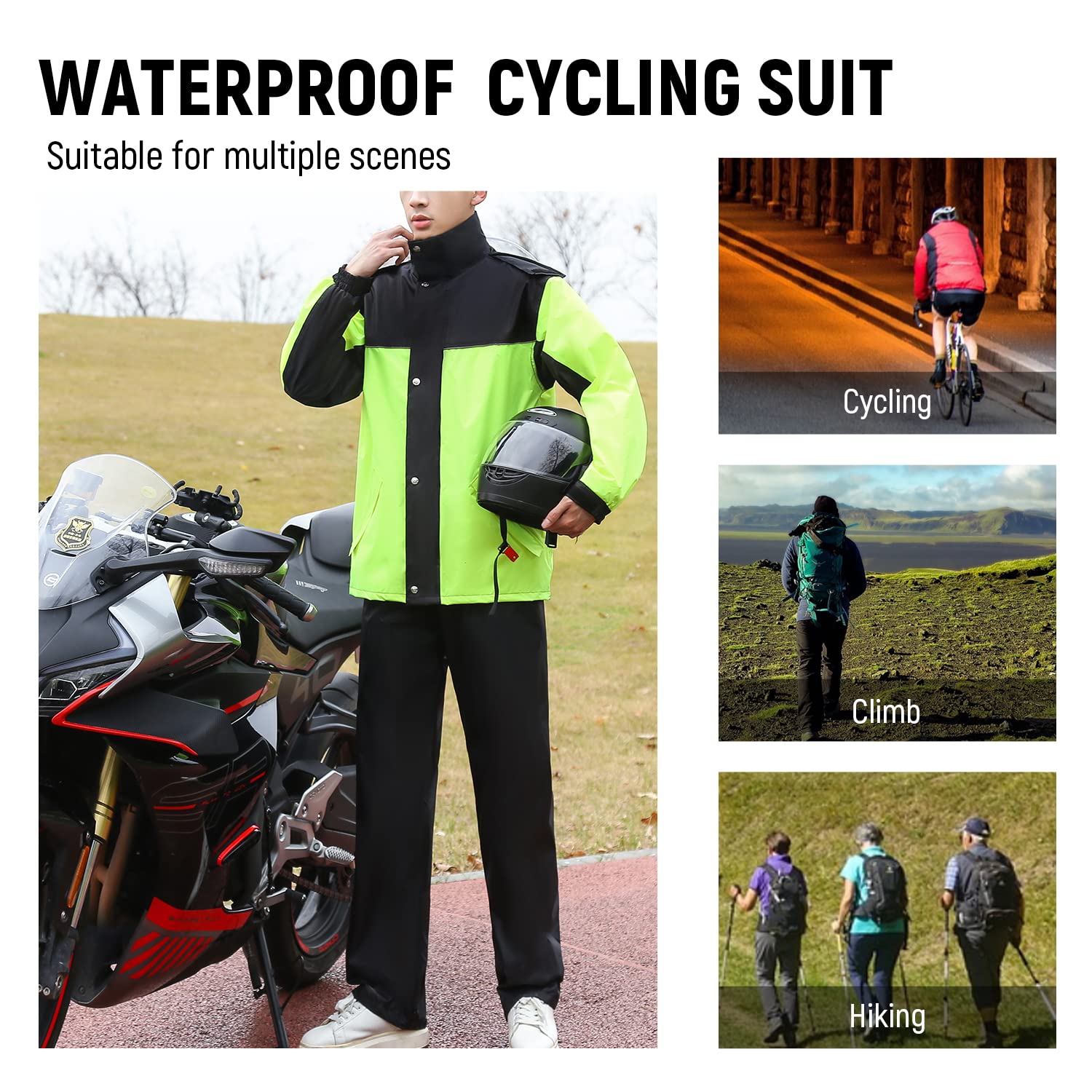 Hombres Impermeable Unisexo Impermeable Motocicleta Ciclismo Chaquetas con Capucha A Prueba de Viento Ropa Impermeable