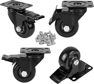 3" Casters Wheels, PRITEK Heavy Duty Swivel Plate Casters with Lockable Top Plate and No Noise Rubber Base Ball Fit for Home or Office Table Cabinet Shelves