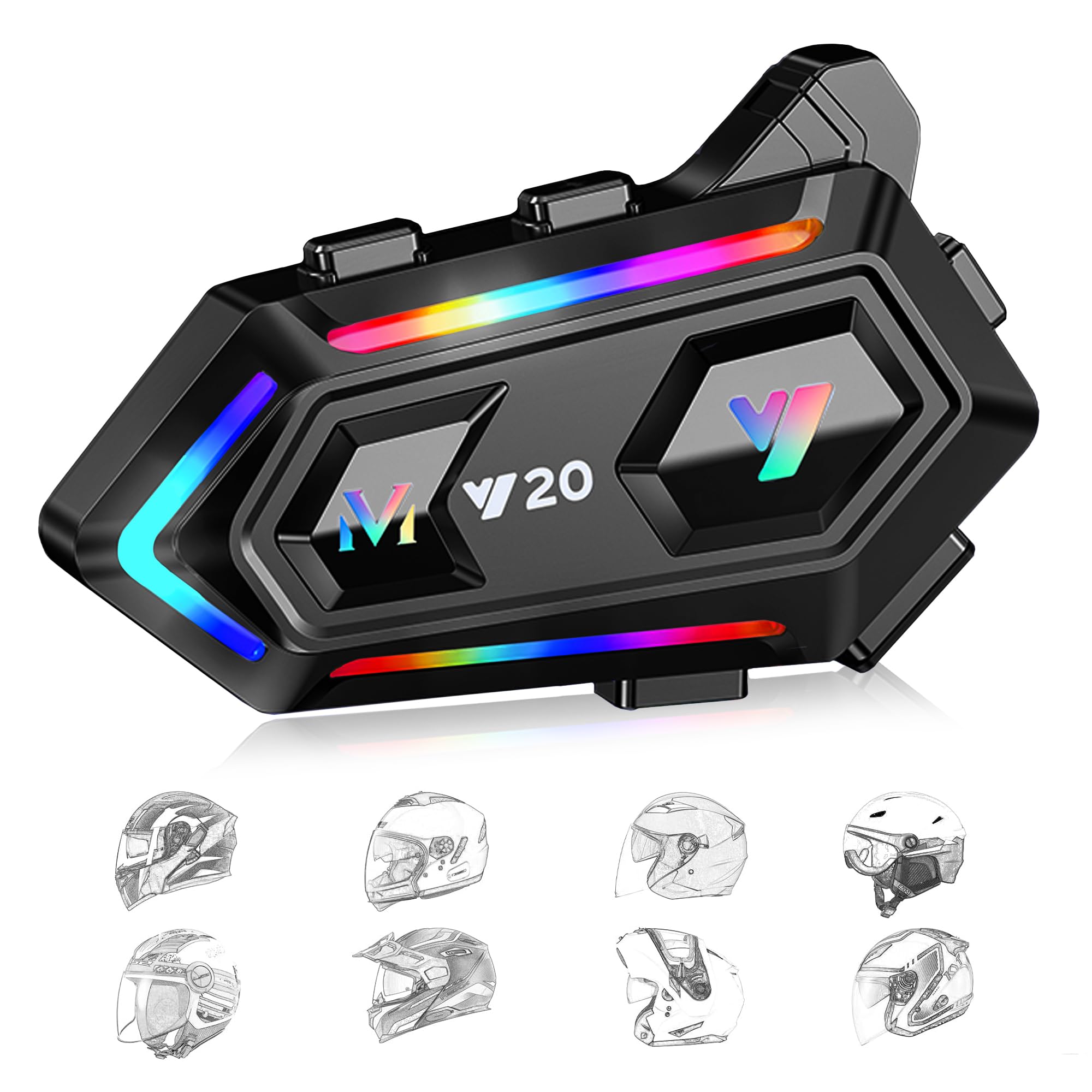 Sounce Helmet Bluetooth Device with External Mic Wireless Bluetooth 5.3 for All Bike Helmets, Dual Phone Connectivity, AI Noise Cancellation, Music & GPS Control, IPX6 Waterproof with RGB Lights