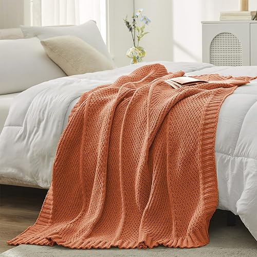 Miniatura 6 de Amélie Home Manta de punto de felpilla Chevron para sofá, manta suave decorativa con textura acogedora para sofá y silla, 50 x 60 pulgadas, naranja
