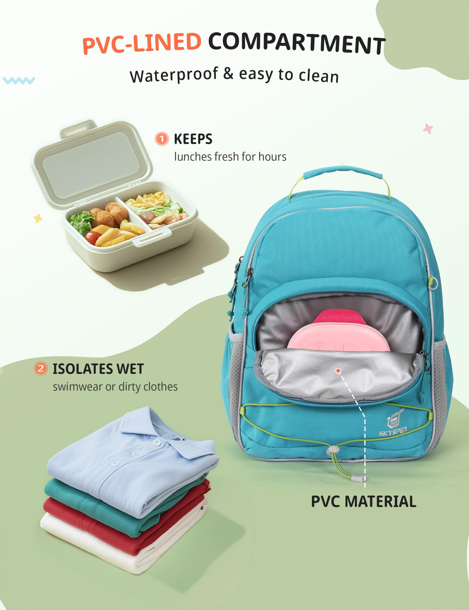 SKYSPER Kinder Rucksack 12L Wanderrucksack mit Brustgurt für Schule und Ausflüge Grün