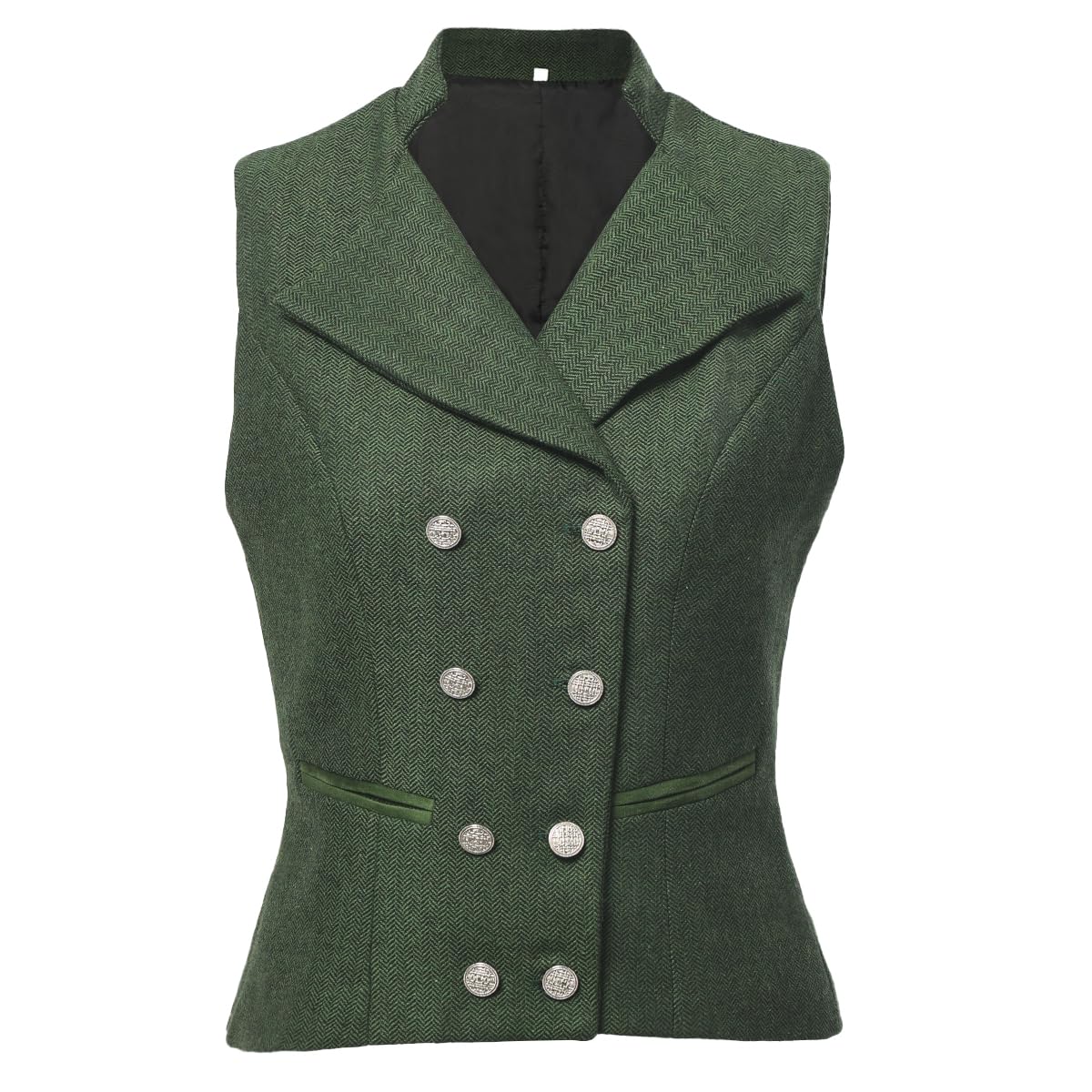 CAMDOM Damen 50er Jahre Vintage Tweed Slim Fit Weste V-Ausschnitt Zweireihiger Mantel mit Taschen Ärmellos