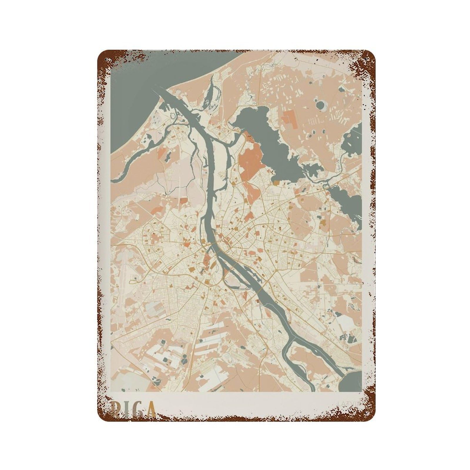 xiaoxiaoshen Riga Map Latvia Travel Gift Boho Wall Decor Art Metal Tin Poster Modern Home Decor Art Home Bar Shop Decorations Vintage Sign 40x30cm