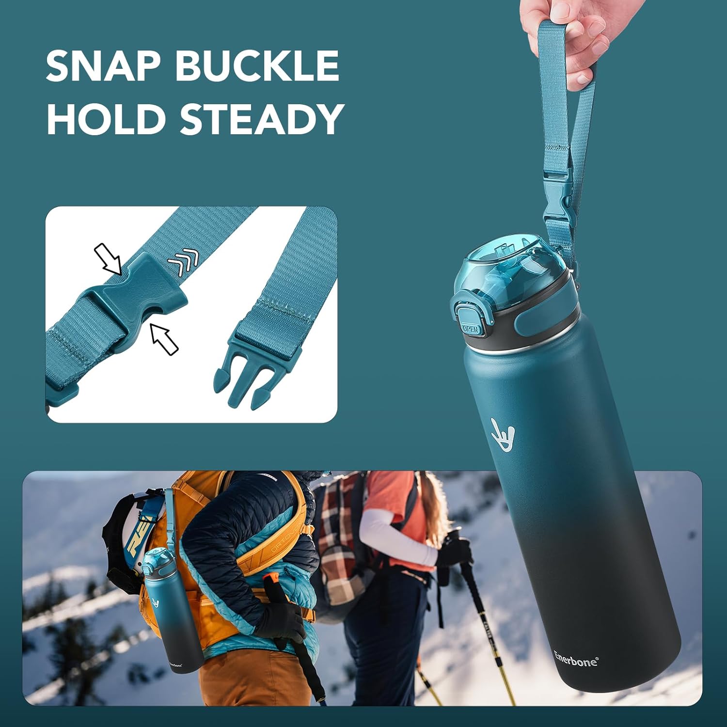 Enerbone 32 oz Insulated Water Bottle, Stainless Steel Bottle with Carrying Strap, Double-Wall Vacuum Insulation Design, Leakproof Sports Bottle with Straw, Keep Drinks Cold or Hot for Hours - Image 7