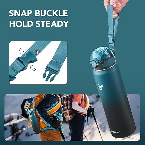 Miniatura 7 de Enerbone - Botella de agua aislada de 32 onzas, botella de acero inoxidable con correa para transporte, diseño de aislamiento al vacío de doble para