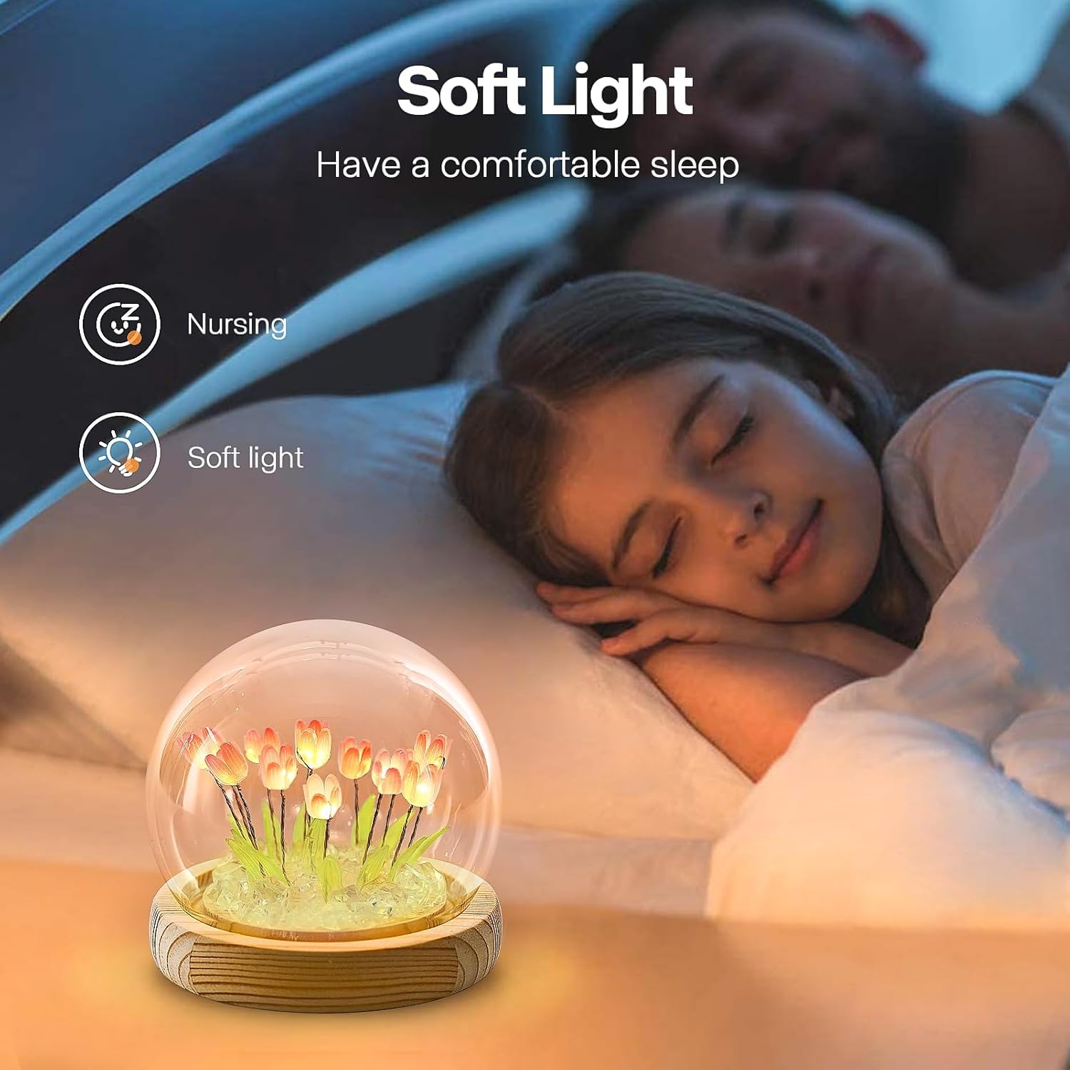 CARTSHOPPER DIY Pink Tulip Night Light, DIY Cute Flower Night Light, Handmade Gifts, Simulation Flower, Bedroom Sleeping Lamp, Glass Flowers Decor Lamp, for Women, Birthday, Anniversary, Mother's Day 2