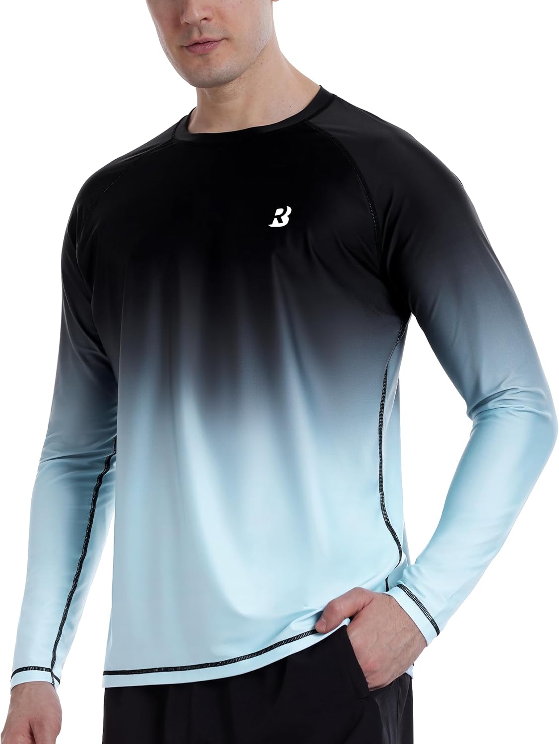 Roadbox Men's UPF 50+ Swim Shirts, Long Sleeve UV Sun Protection Rash Guard, Quick Dry SPF T-Shirt for Beach Surfing Fishing