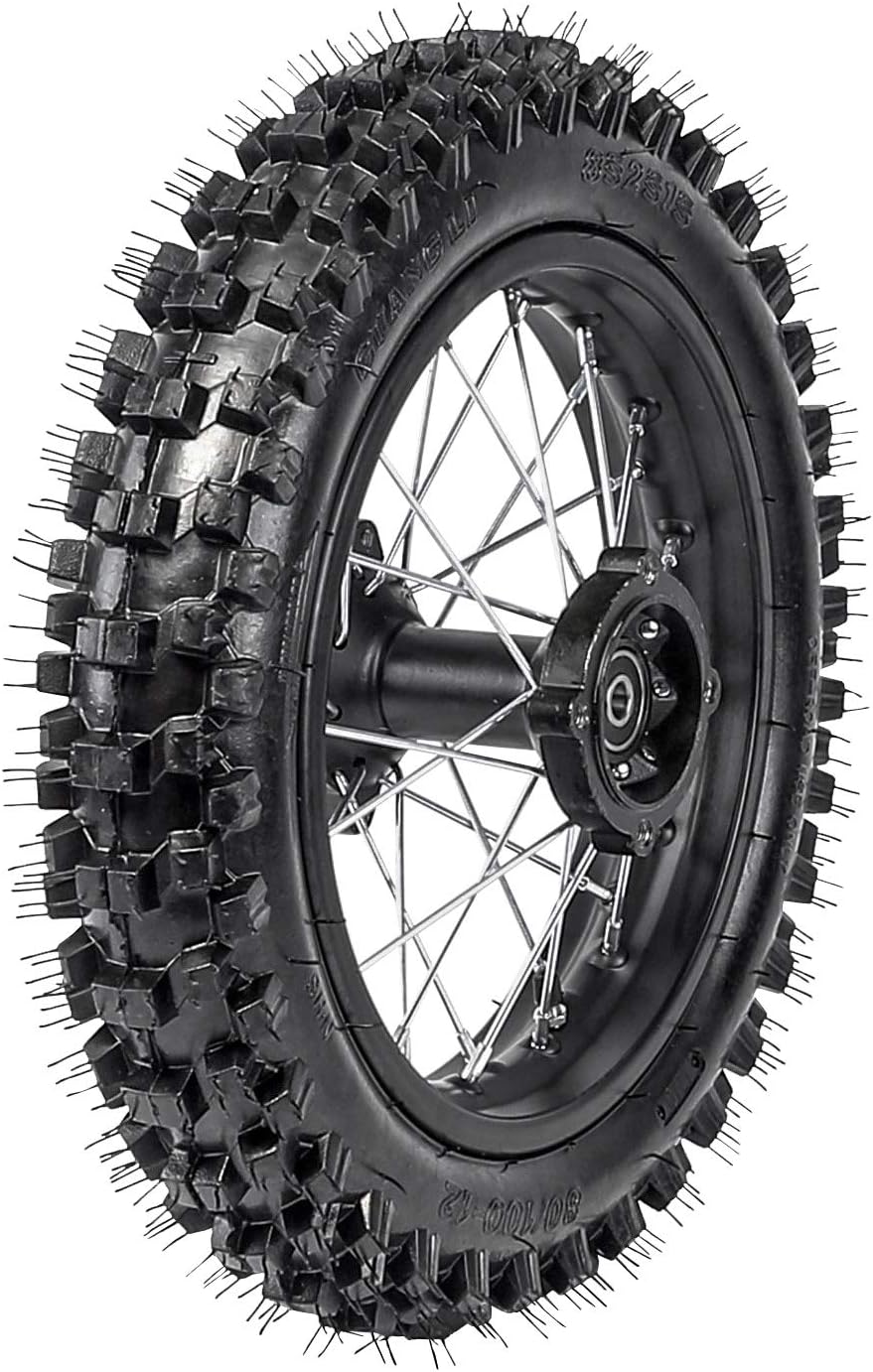 80/100-12 Rear Wheel Tire with Rim 12mm Bearing Axle for Pit Dirt Bike