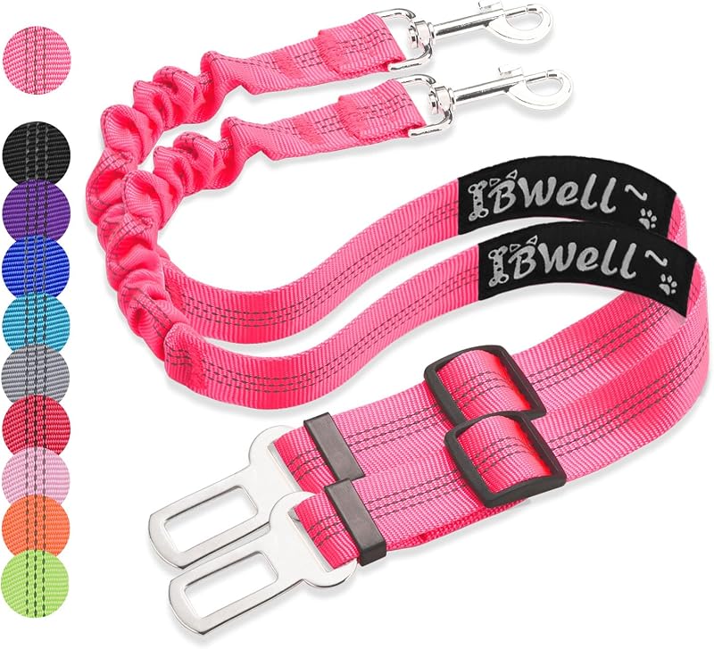 Cinto de Segurança para Cães IBWell com Guia Elástica Ajustável Rosa, Pacote com 2