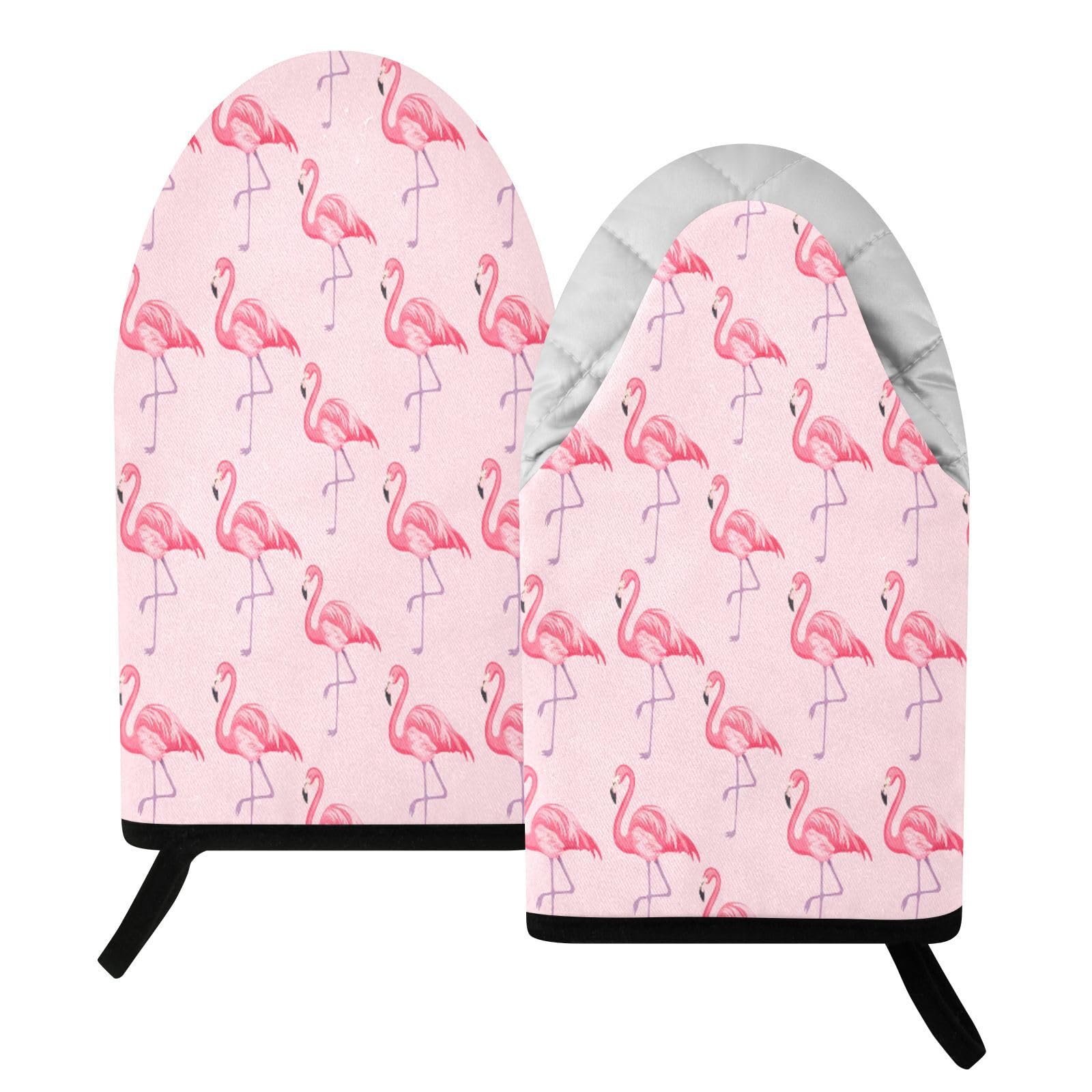 BURSTDDY Flamingos Oven Mitt,Heat Resistant Kitchen Mitts for Cooking