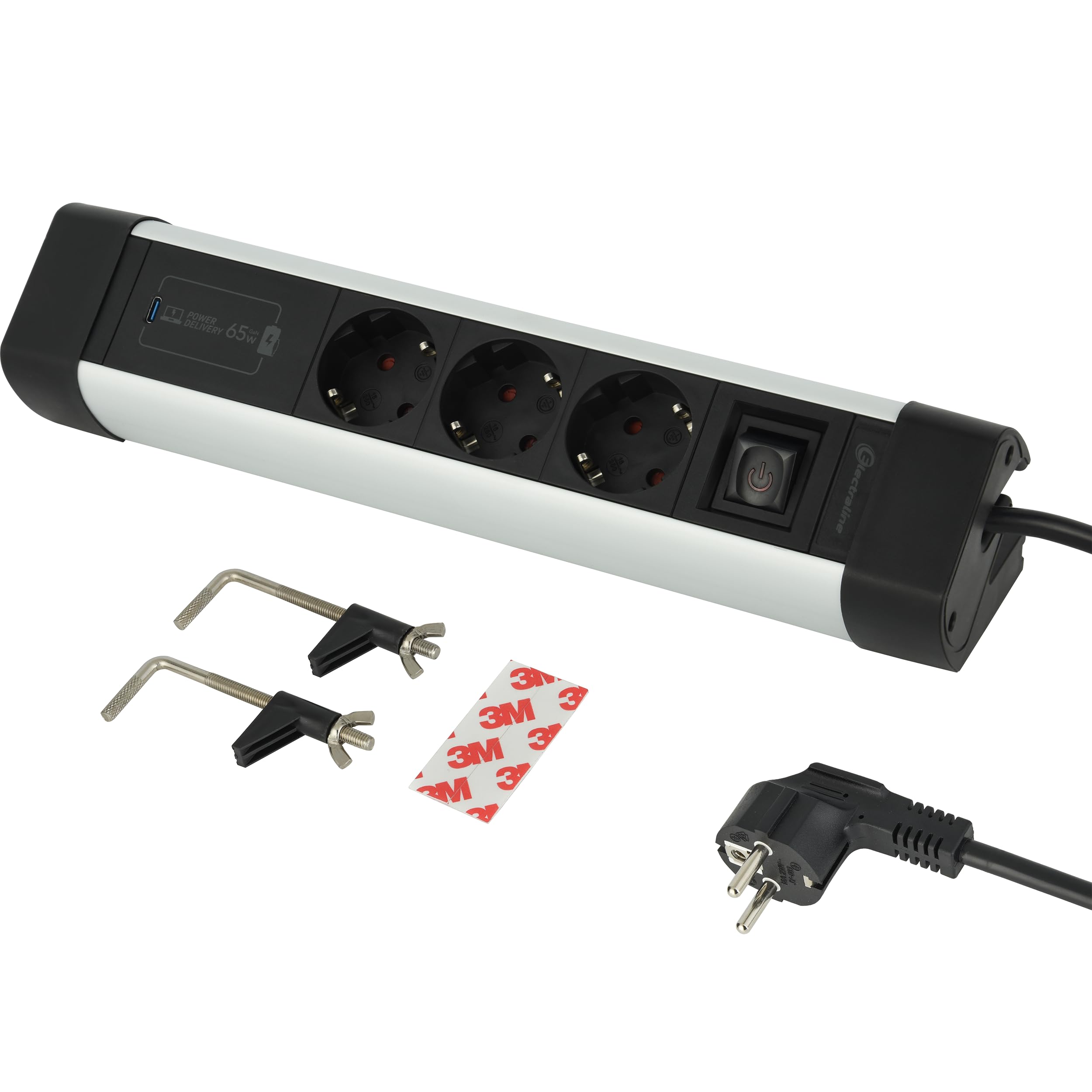 Multiprise 3 Prises Schuko Electraline 62589 Dotée d'un Chargeur Puissant USB C 65W