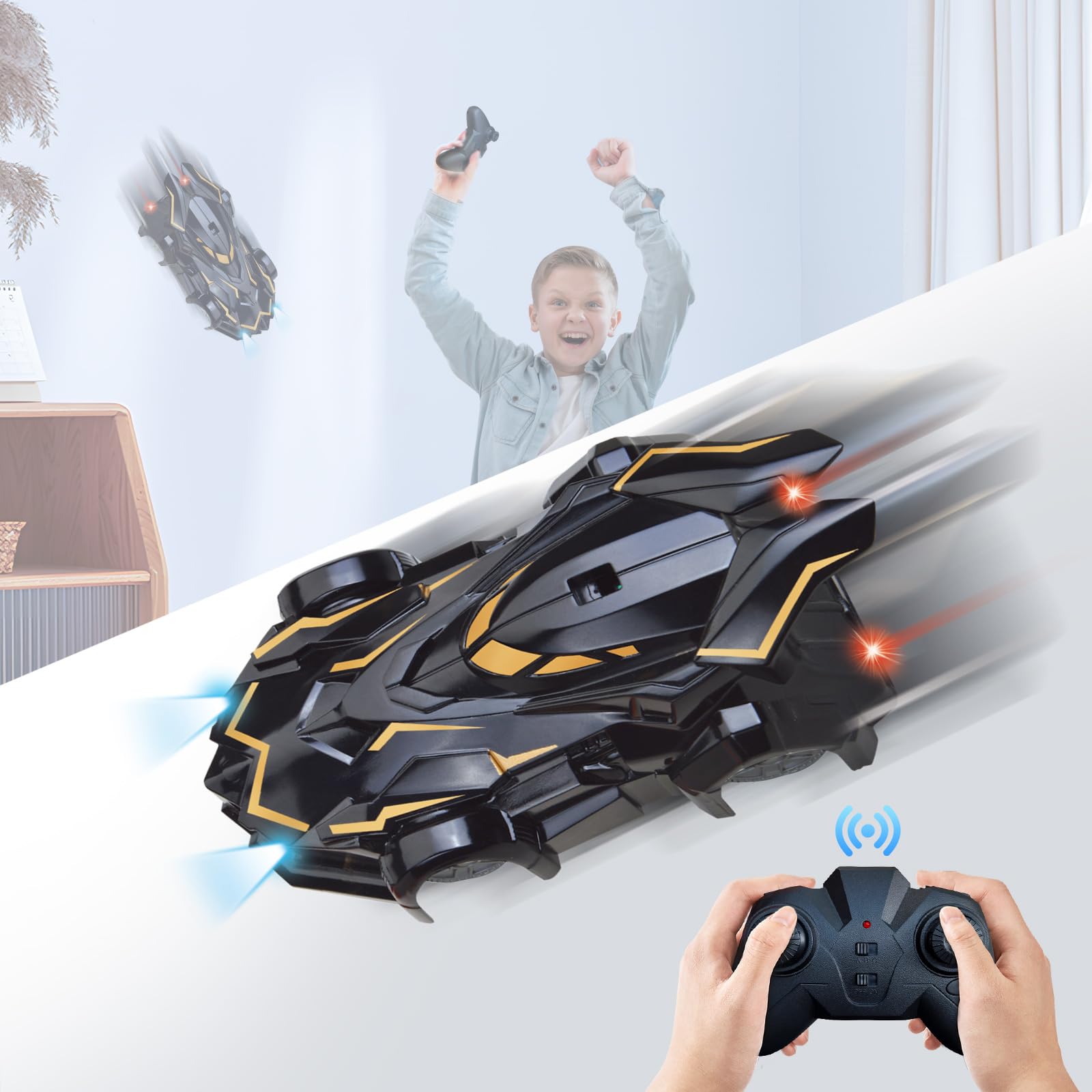 Coche RC Que Escala Paredes Y Techos | Rotación 360° Y Luces LED | 2 Modos De Conducción | Juguete Acrobático Recargable Para Niños
