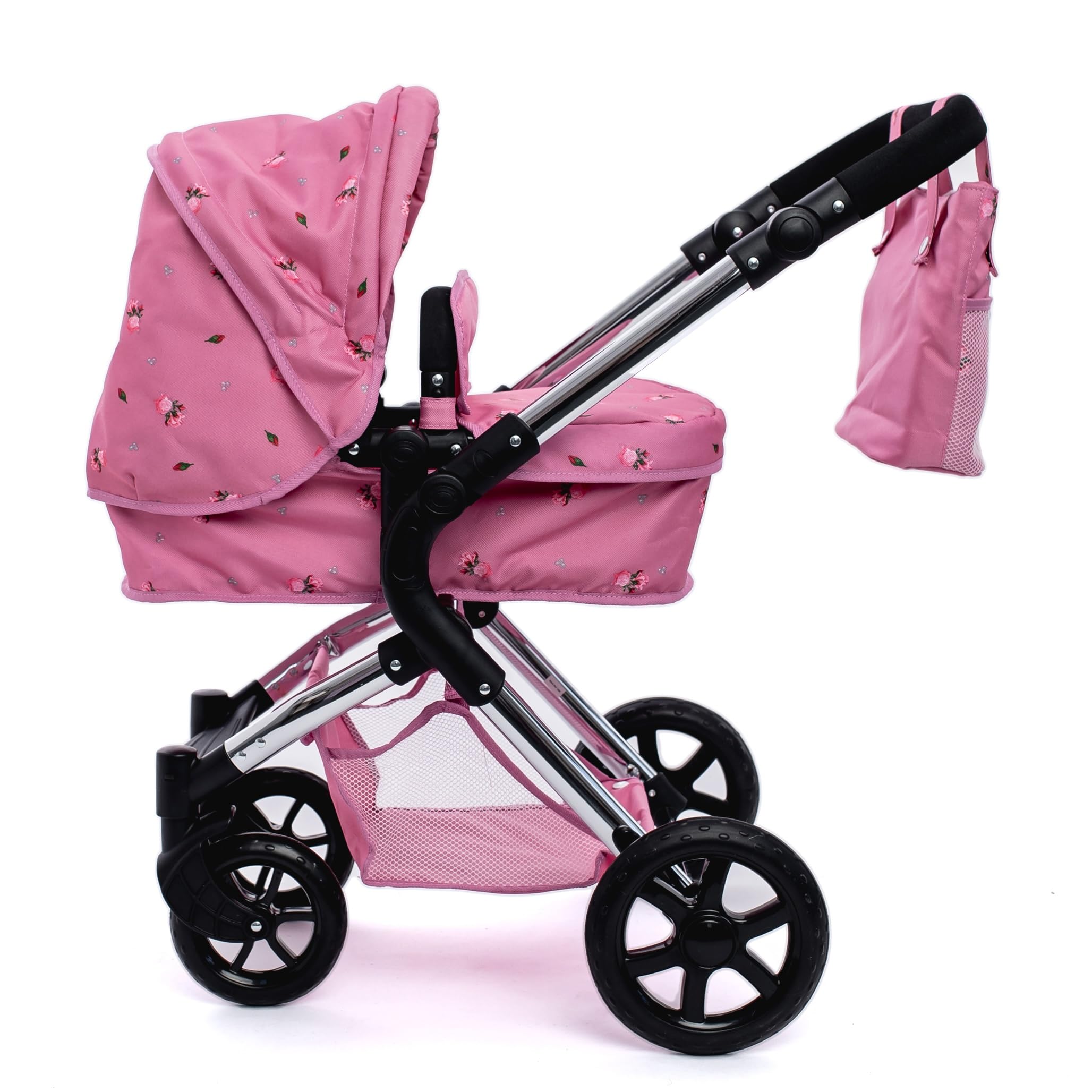Roma Single Baby Toy Stroller with Lightweight Frame, 2-in-1 Baby Doll Accessories, Adjustable Handle, Carry Cot to Seat Unit, for Ages 3-9, Includes Shopping Basket (Darcie Pink) โ image 1