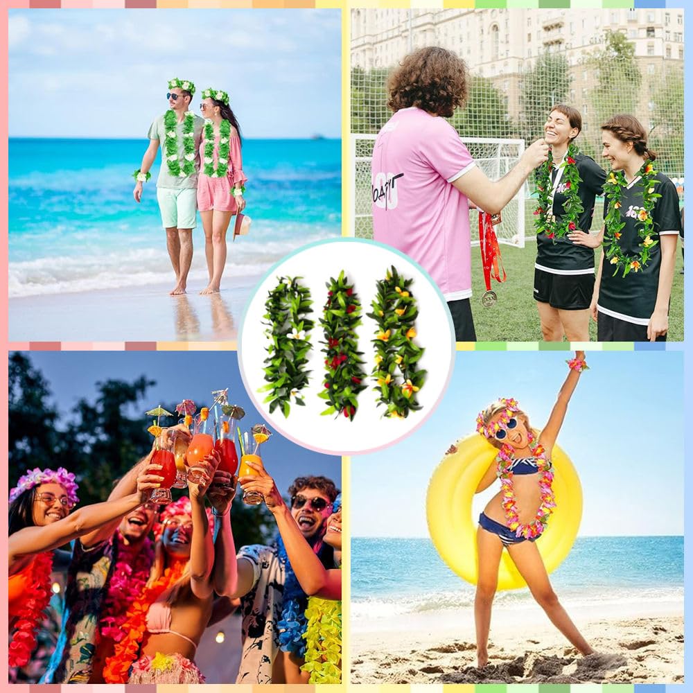9 Pcs Blumen Halskette Hawaii Rot Blumenkette mit Grün Blätt Künstliche Blumengirlande Faux Pflanze Girlande Hawaiiketten Floral Leis Partygirlande Deko Zubehör für Luau Sommer Strand Party