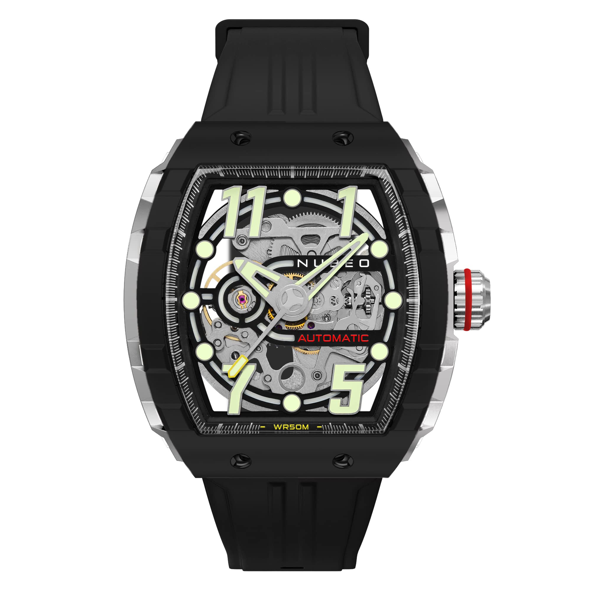 NubeoSpace Magellan Skeleton Men's Automatic Skeleton 46mm Watch with Rubber Strap NB-6063