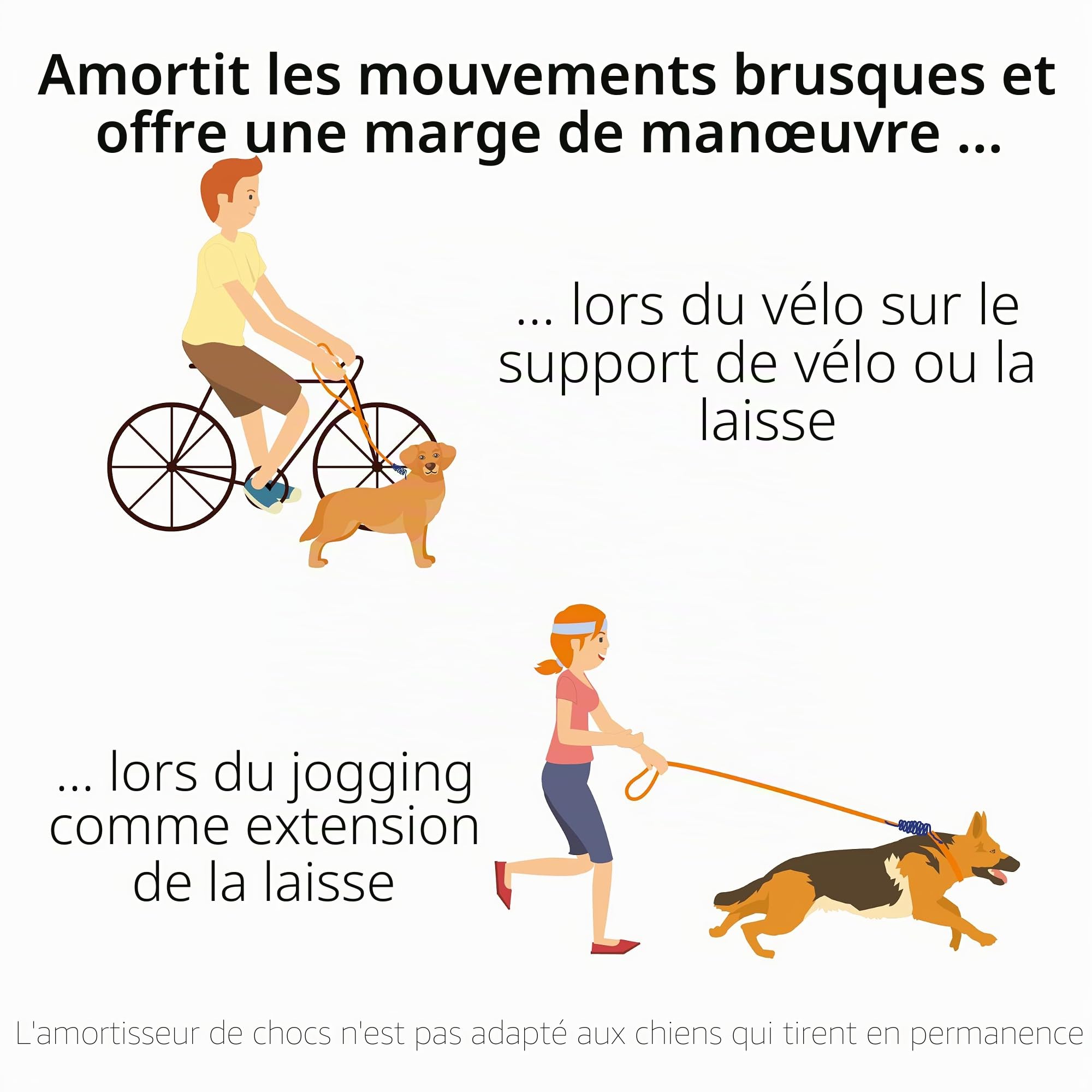 Floxik Amortisseur élastique petit pour chiens de taille moyenne | Rallonge de laisse élastique pour chaque laisse de chien | Idéal pour le jogging, le cyclisme et la promenade Noir