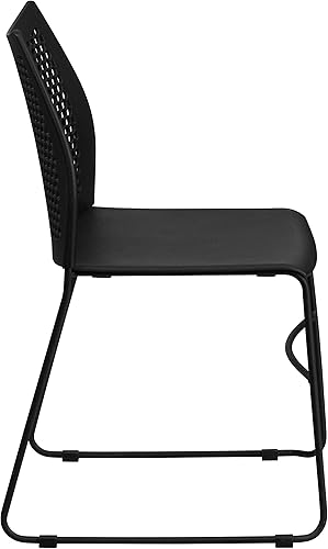 Miniatura 8 de BizChair Silla apilable con base de trineo negro para el hogar y la oficina con respaldo de ventilación de aire, silla de invitados