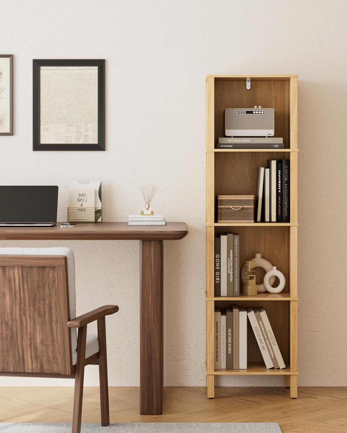 Bibliothèque à 5 niveaux, étagère d'angle, étagère de rangement pour salon, bureau et chambre à coucher, chêne