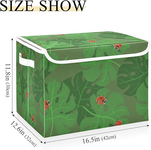 Miniatura 3 de Monstera - Contenedores plegables de almacenamiento de hojas de mariquita para ropa, contenedores de almacenamiento de tela con asa reforzada, cubos