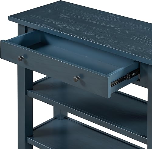 Miniatura 34 de Mesa consola rústica, mesa de sofá de 50 pulgadas de largo con 3 cajones y estante de almacenamiento abierto de 2 niveles, para sala de estar,