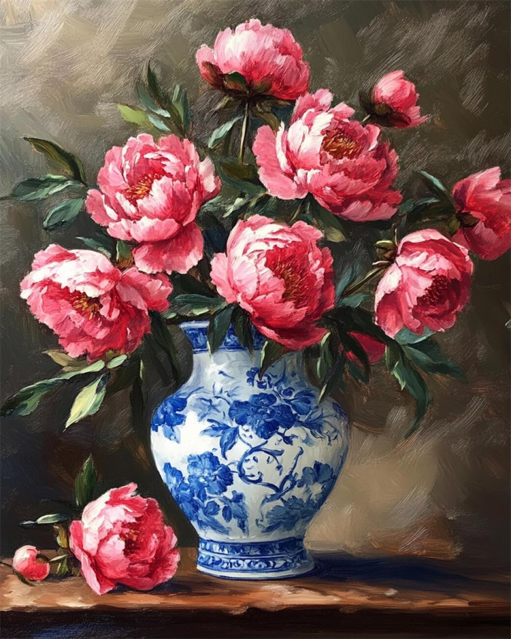 RKFLGEW 14CT Printed Cross Stitch Kits Peonies in A Vase Embroidery Kit for Beginners Adult DIY Cross Stitches Needlepoint Set Home Decoration 40x50cm