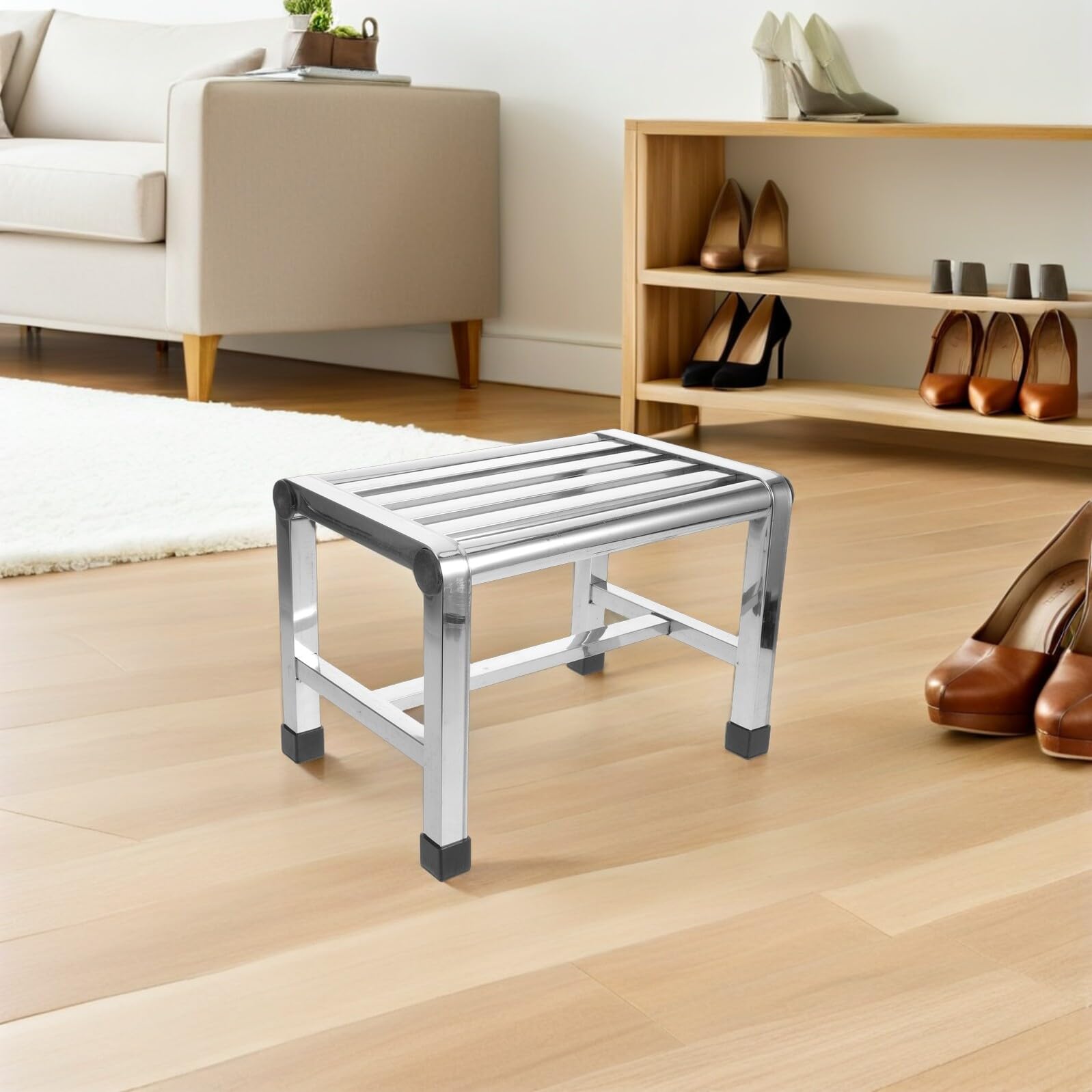 Duschhocker Edelstahl Klein 28,5x20,1x21cm rutschfest Badhocker für Kinder Kleinkind Töpfchentraining Badezimmer Küche Balkon