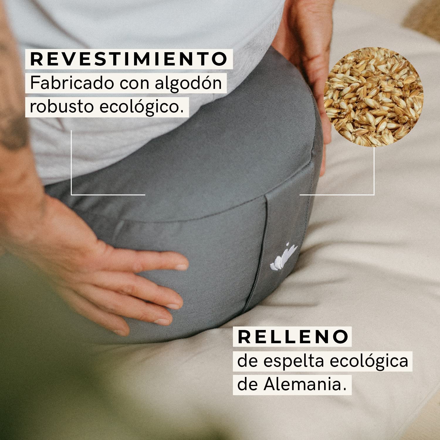 Lotuscrafts Cojin Meditacion Yoga Lotus - Altura 20 cm - Relleno de Espelta - Cubierta en Algodon Lavable- Zafu Meditación - Cojin Suelo Redondo - Cojin Yoga - Meditation Cushion - Certificado Gots
