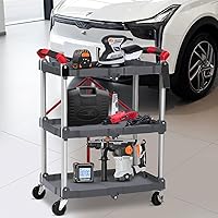 Vista 6 de Carrito de servicio plegable portátil de 3 niveles, carrito plegable con ruedas, capacidad de carga de 56 libras por estante, carritos plegables