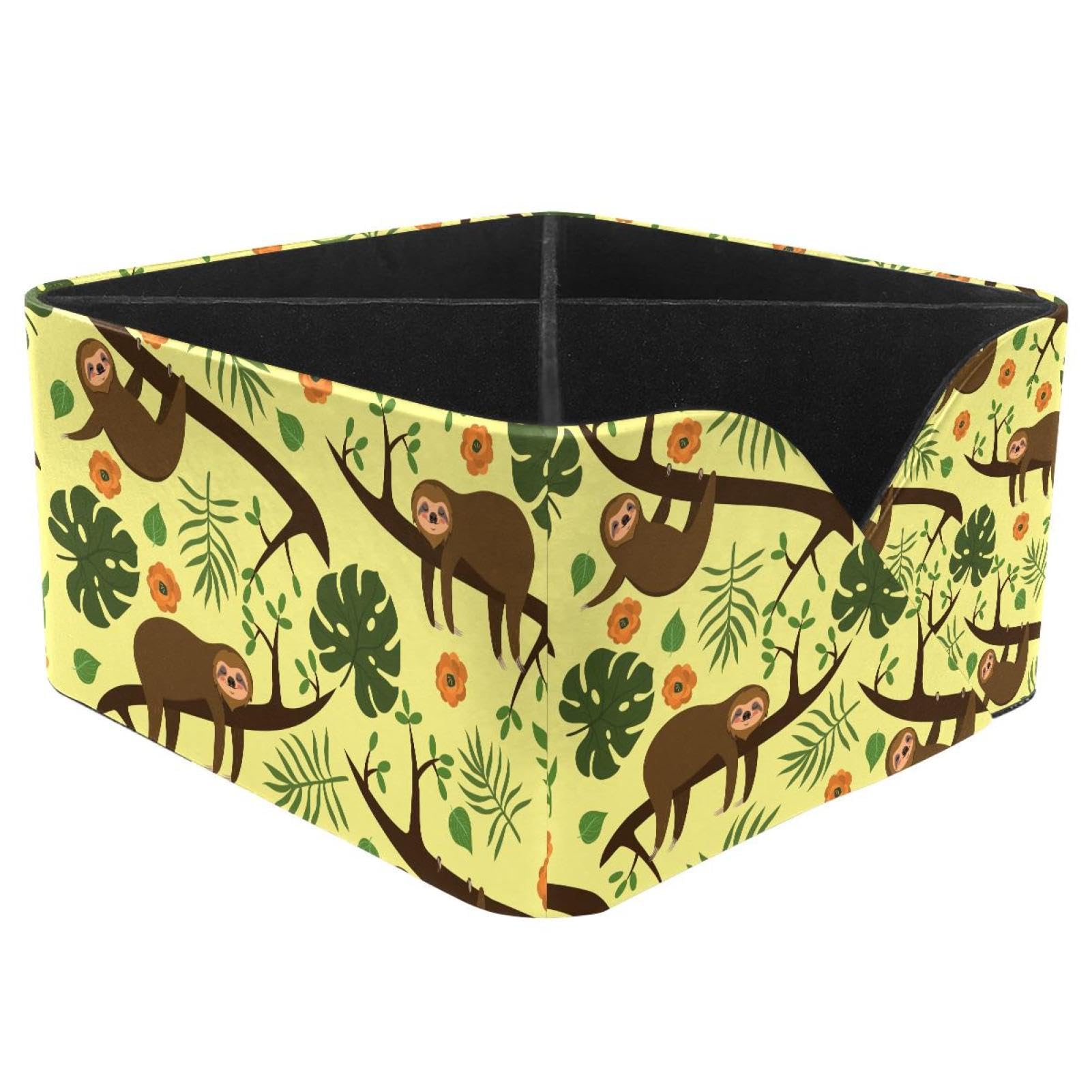 KengjuTesu Sloth on a Branch Palm Tree Pattern Desktop Organizer Pen Holder, Rectangular Pencil Cup for Office, Study and Makeup Stations