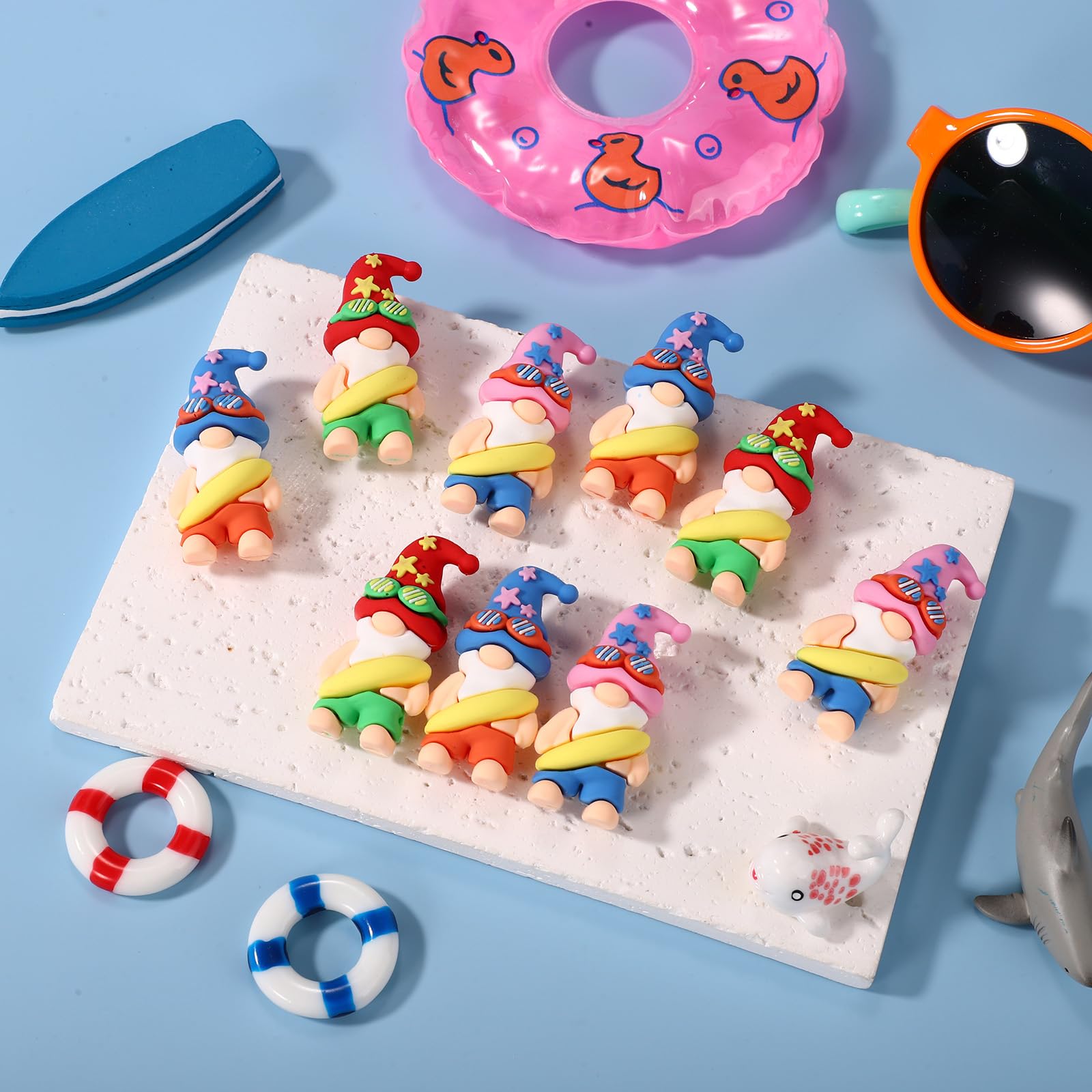 12 Figurines Nains De Plage Miniatures En PVC - 4x2x1.7 Cm - Couleurs Bleu, Rose, Rouge - Déco été, Jardin, Table, Fête - 4