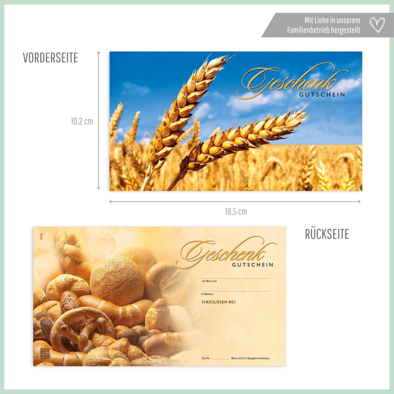 Gutschein-Set. 100x Gutschein + Kuvert + Schleife. Für Bäckerei Konditorei. Bäckergutschein, blanko zum selber Ausfüllen.