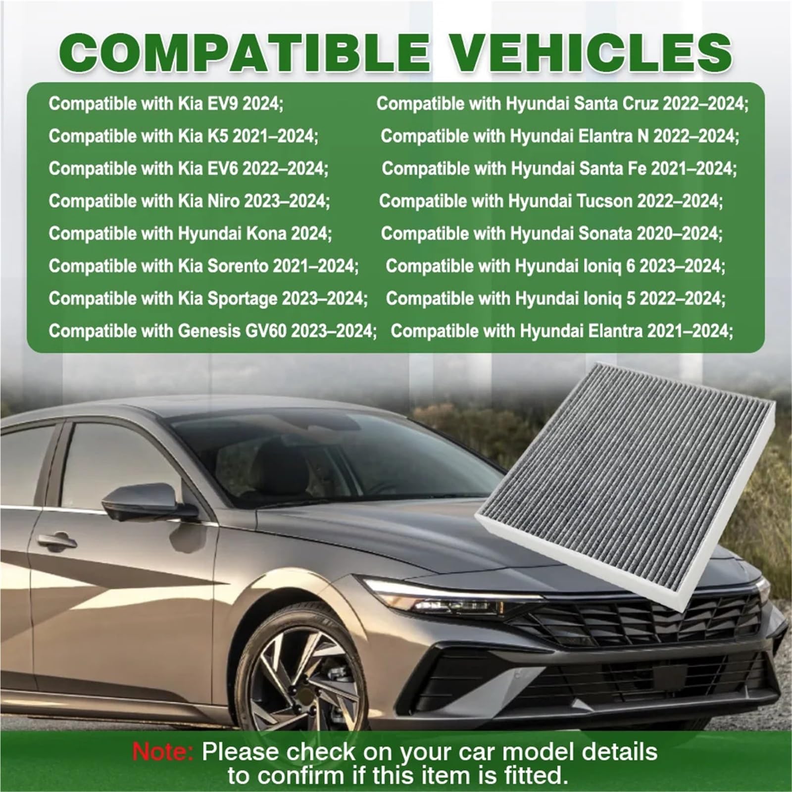 Filtre à air actif au charbon actif pour habitacle de voiture (97133-N9000 et 97133-N9100) pour Hyundai Elantra, Ioniq, Santa, Sonata, Tucson, Kia K5