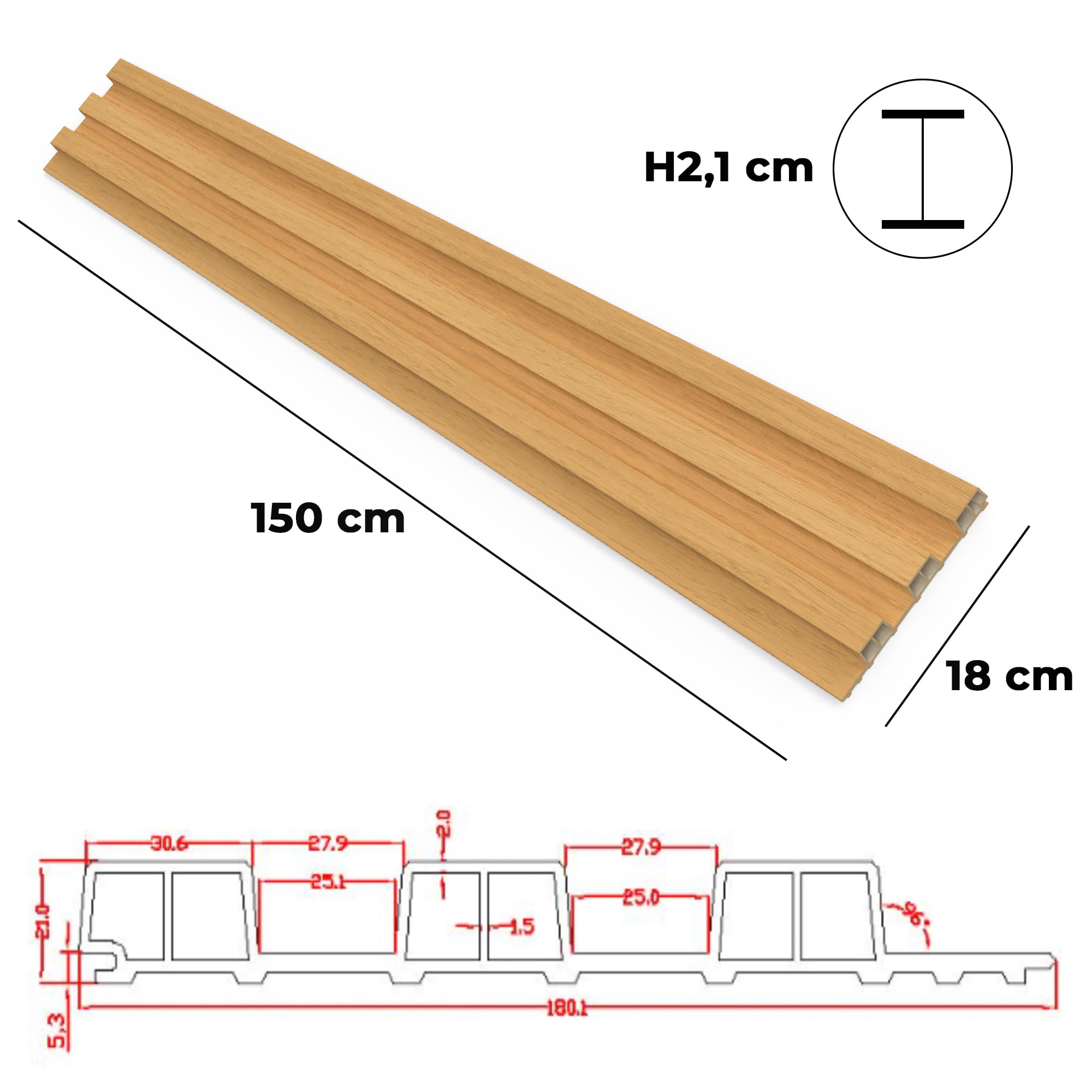 Frankystar Bach - Set 8 Pannelli Fonoassorbenti Acustici Decorativi 150x18 cm per Interno ed Esterno in WPC Oak