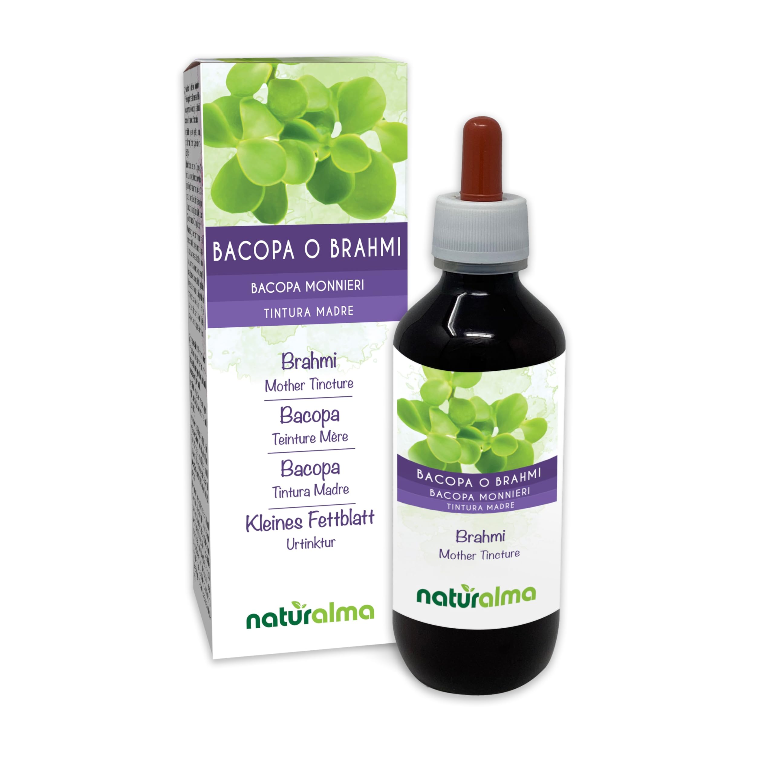 Bacopa o Brahmi (Bacopa monnieri) erba Tintura Madre analcoolica Naturalma - Estratto liquido gocce 200 ml - Integratore alimentare - Vegano