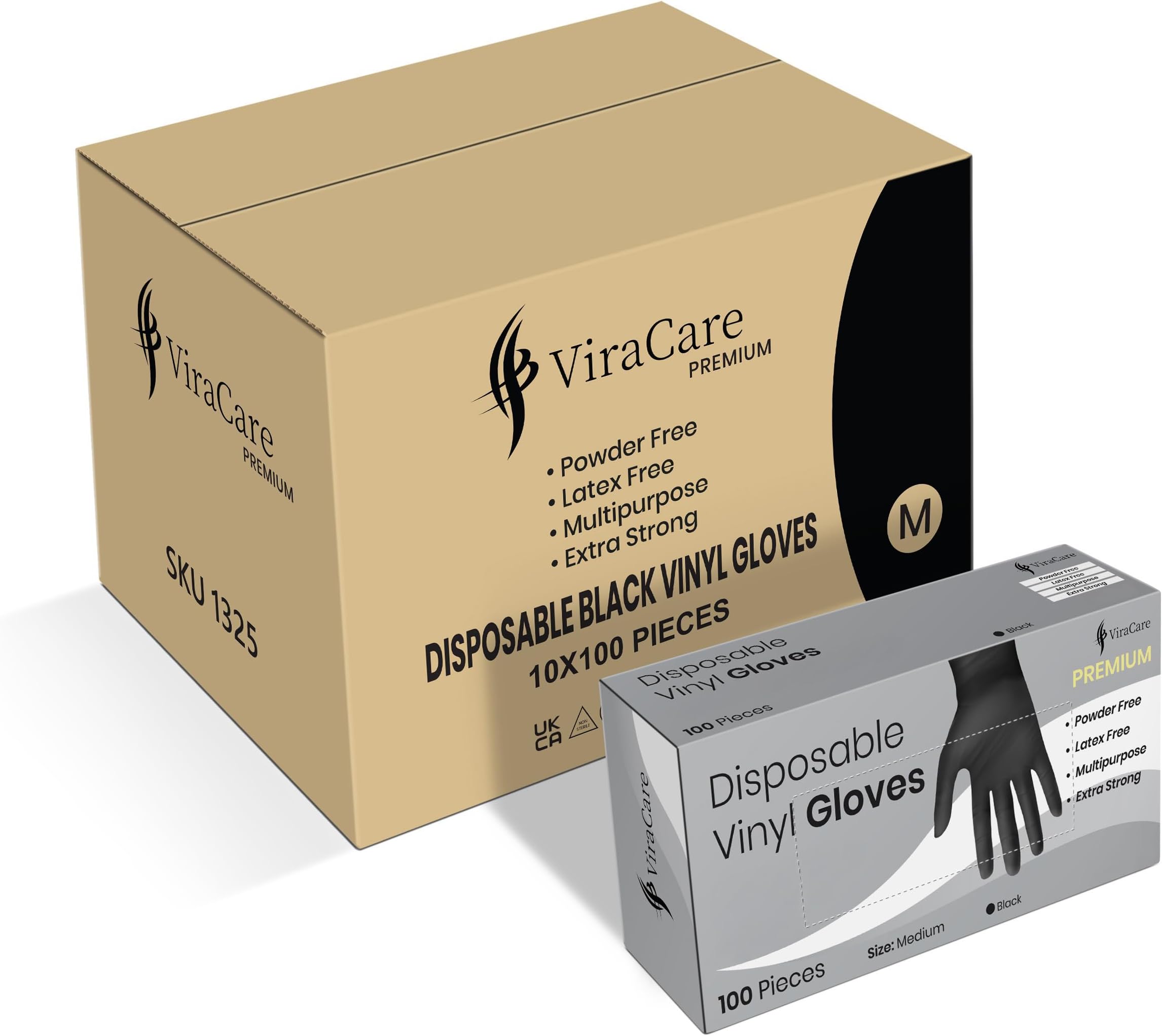 – 1000 x Black Premium Disposable Gloves Medium | Double Thickness | Vinyl Gloves Disposable Medium | Latex free Gloves | Powder Free Gloves | Black Gloves Disposable | Non-Sterile | (Medium)