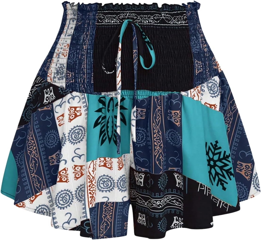 SOLY HUX Women's Plus Size Wide Leg Boho Flowy Shorts Summer High Waisted Shirred Shorts